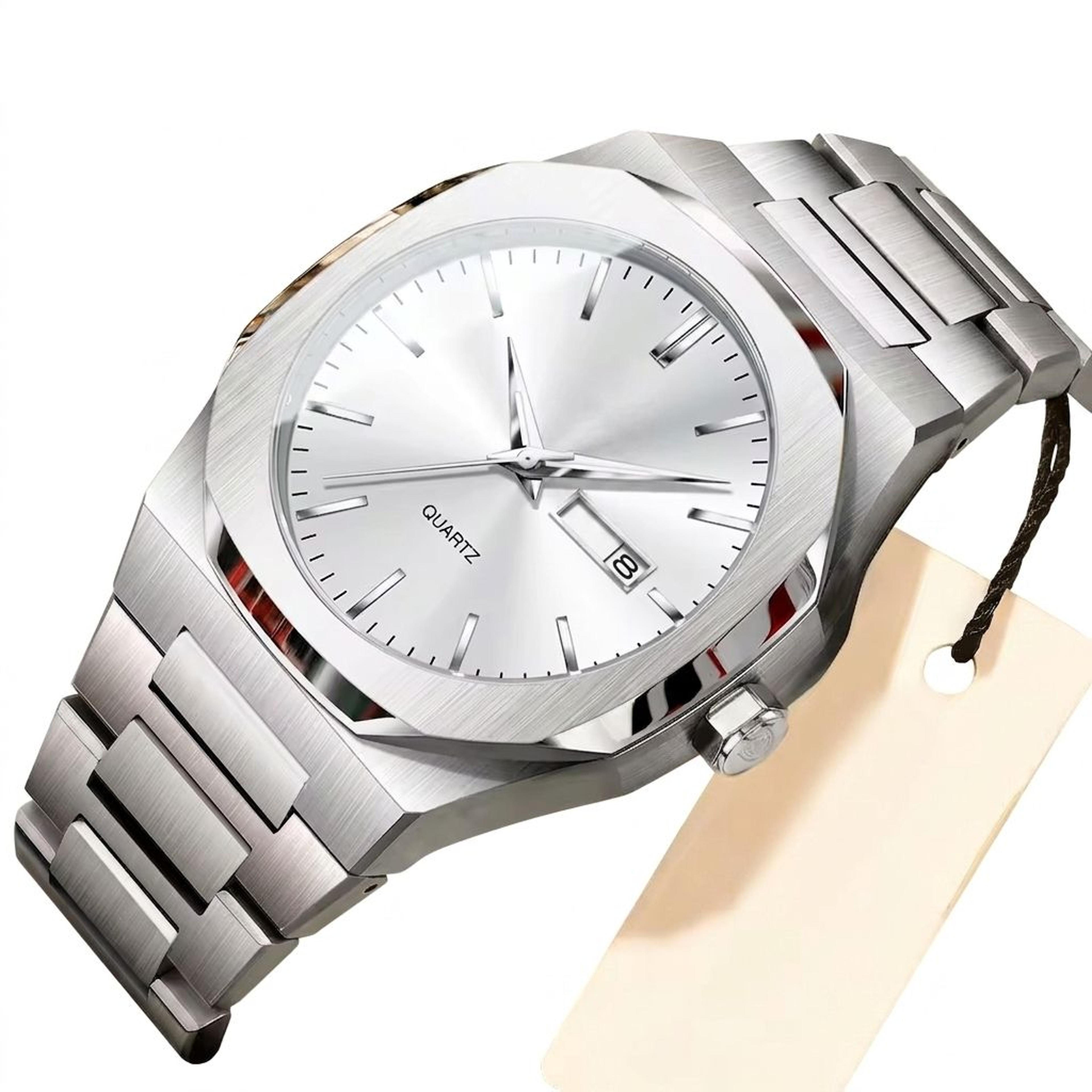 luxury waterproof luminous stainless steel men quartz watch with date week display