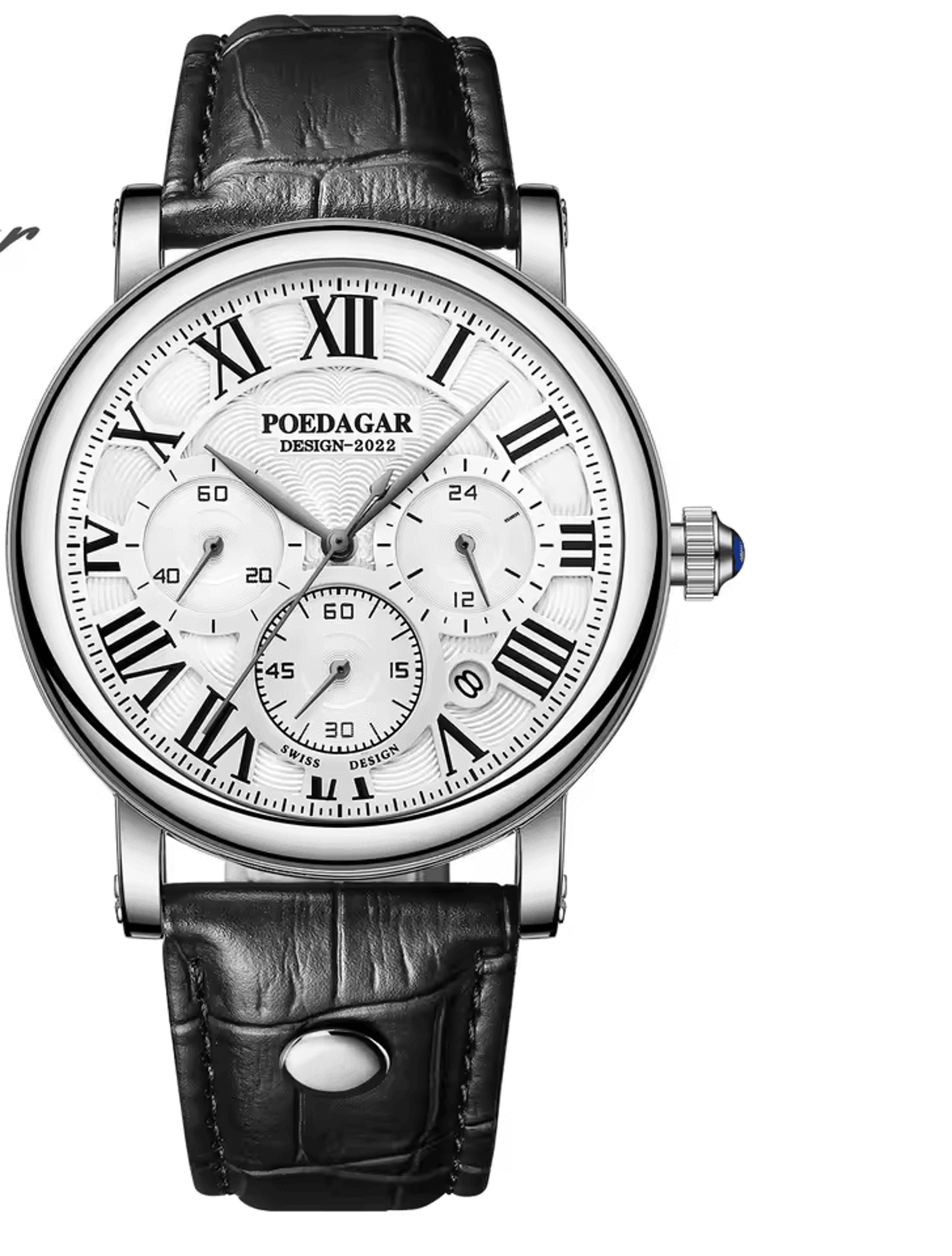 luxury chronograph leather watch for men with date display waterproof quartz wristwatch