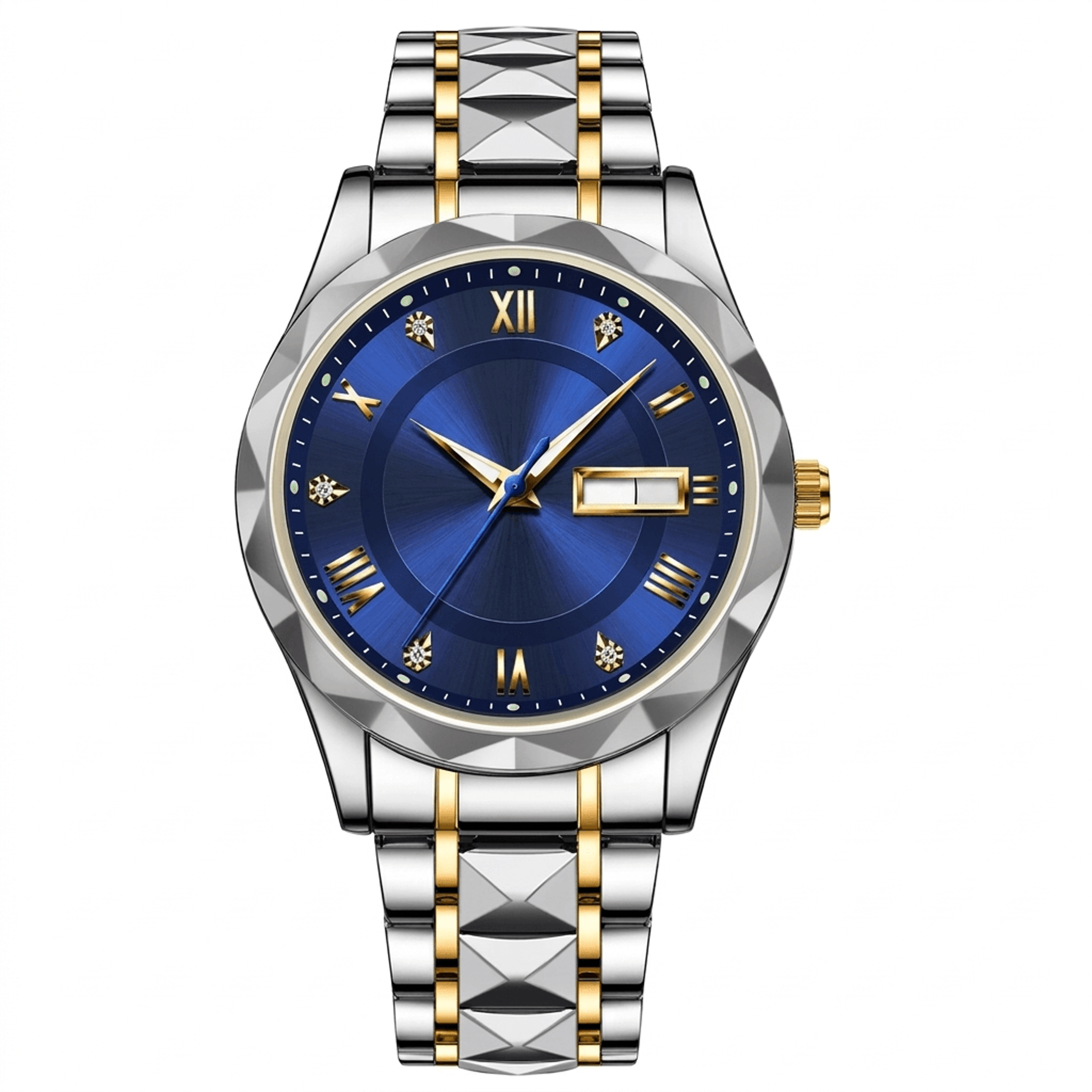 luxury men's stainless steel quartz watch waterproof luminous calendar casual wristwatch