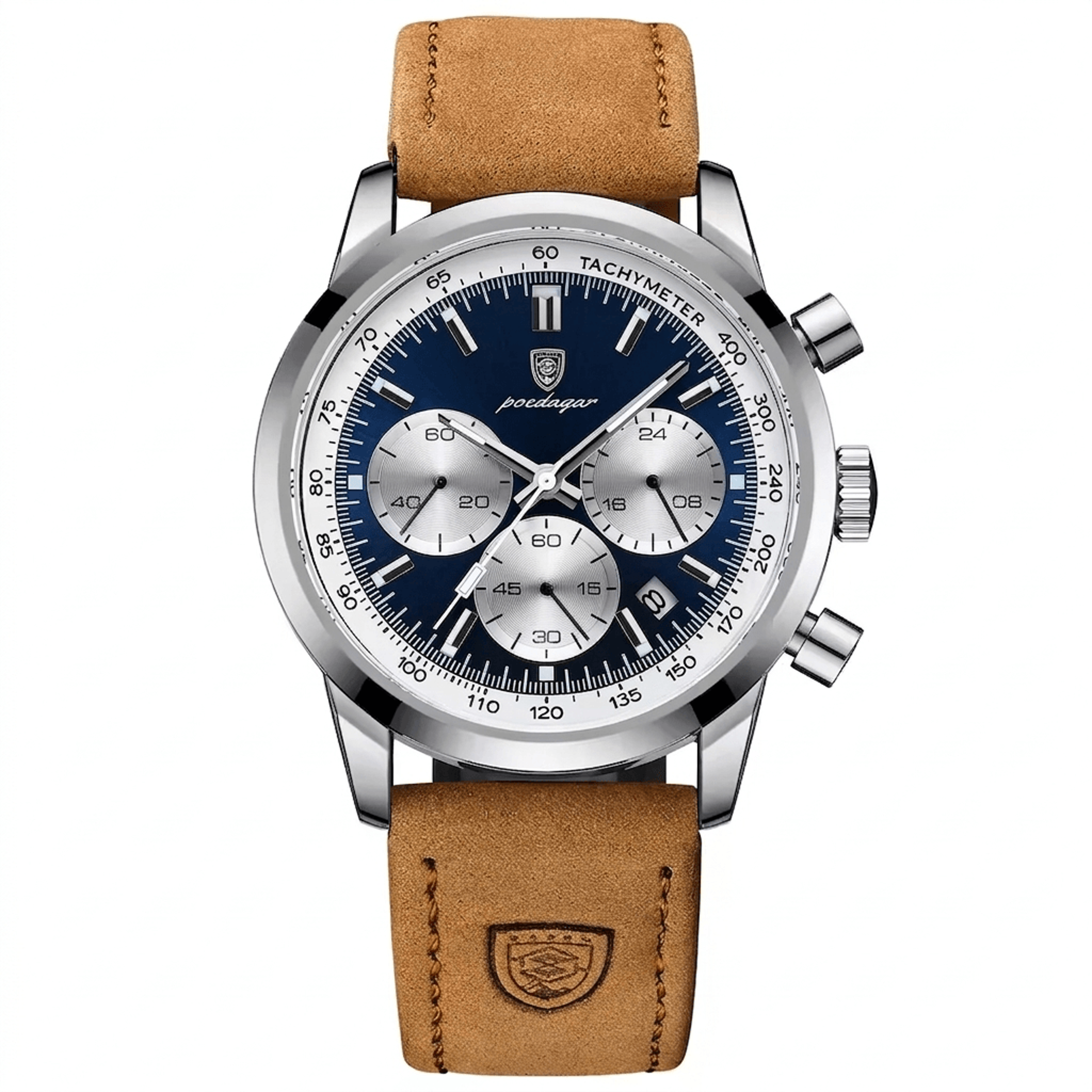 luxury sports men watch waterproof luminous chronograph leather quartz watch