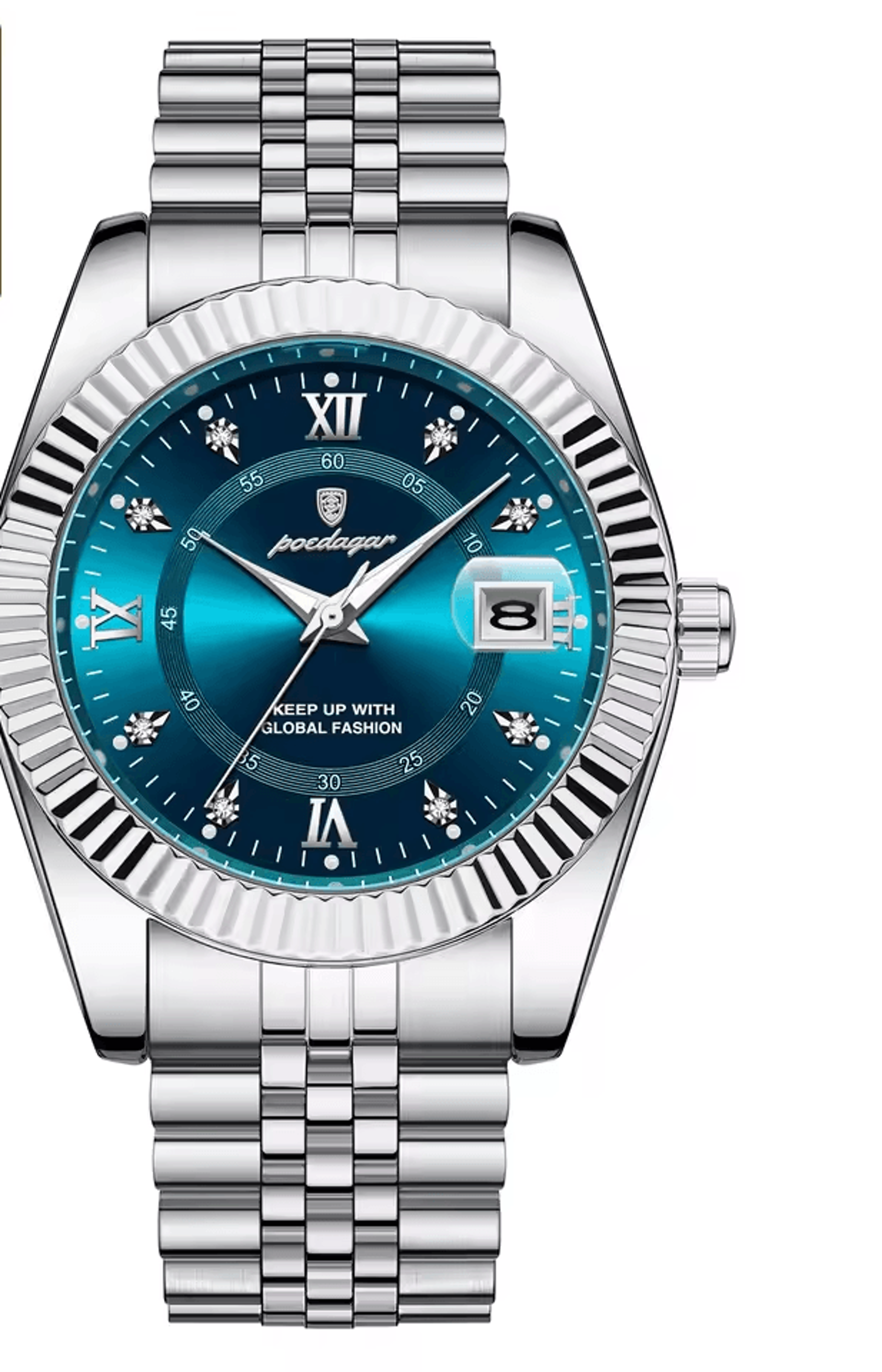 stainless steel waterproof quartz watch with luminous dial and date display