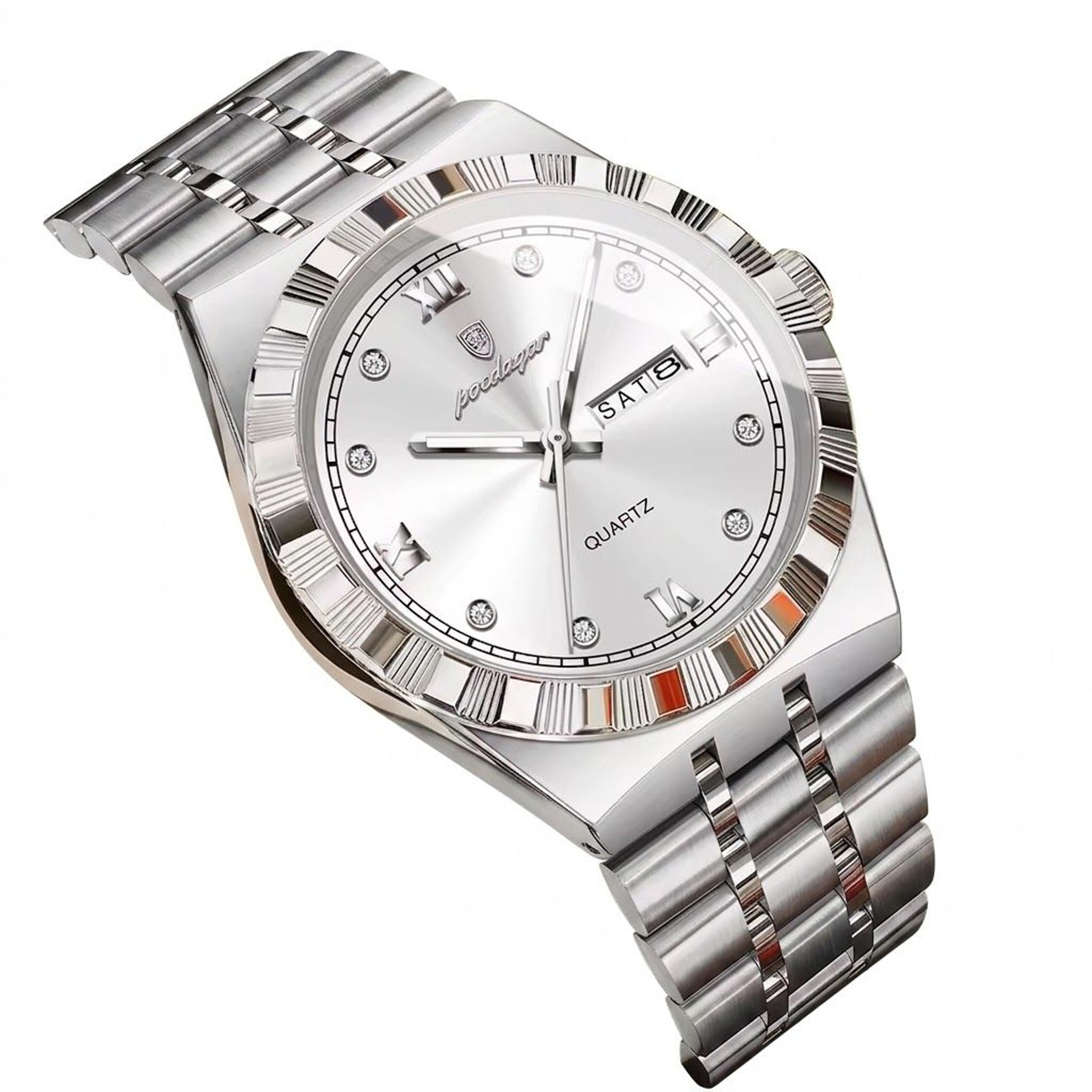 luxury stainless steel men quartz watch waterproof luminous day date business watch