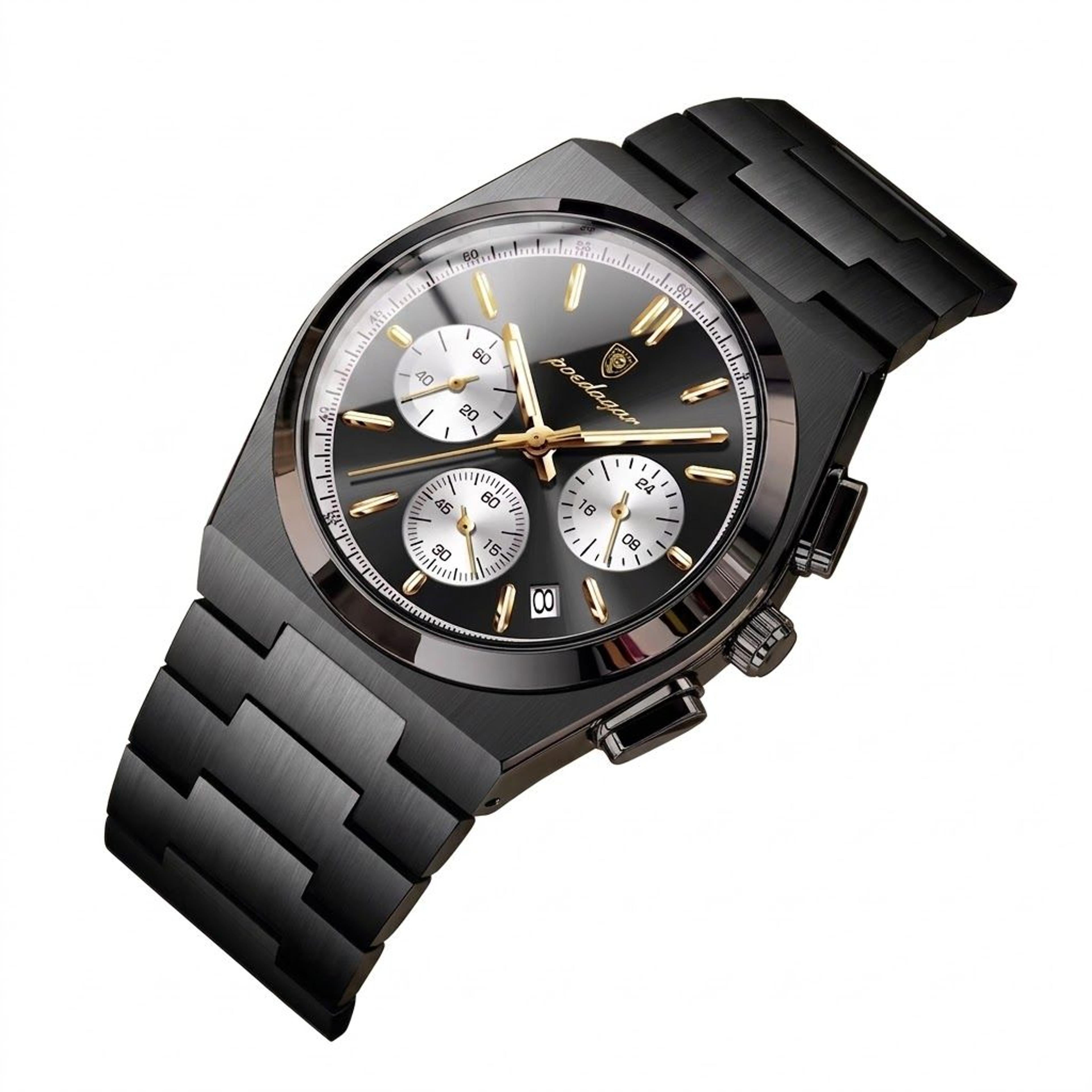 men quartz chronograph watch waterproof stainless steel business wristwatch
