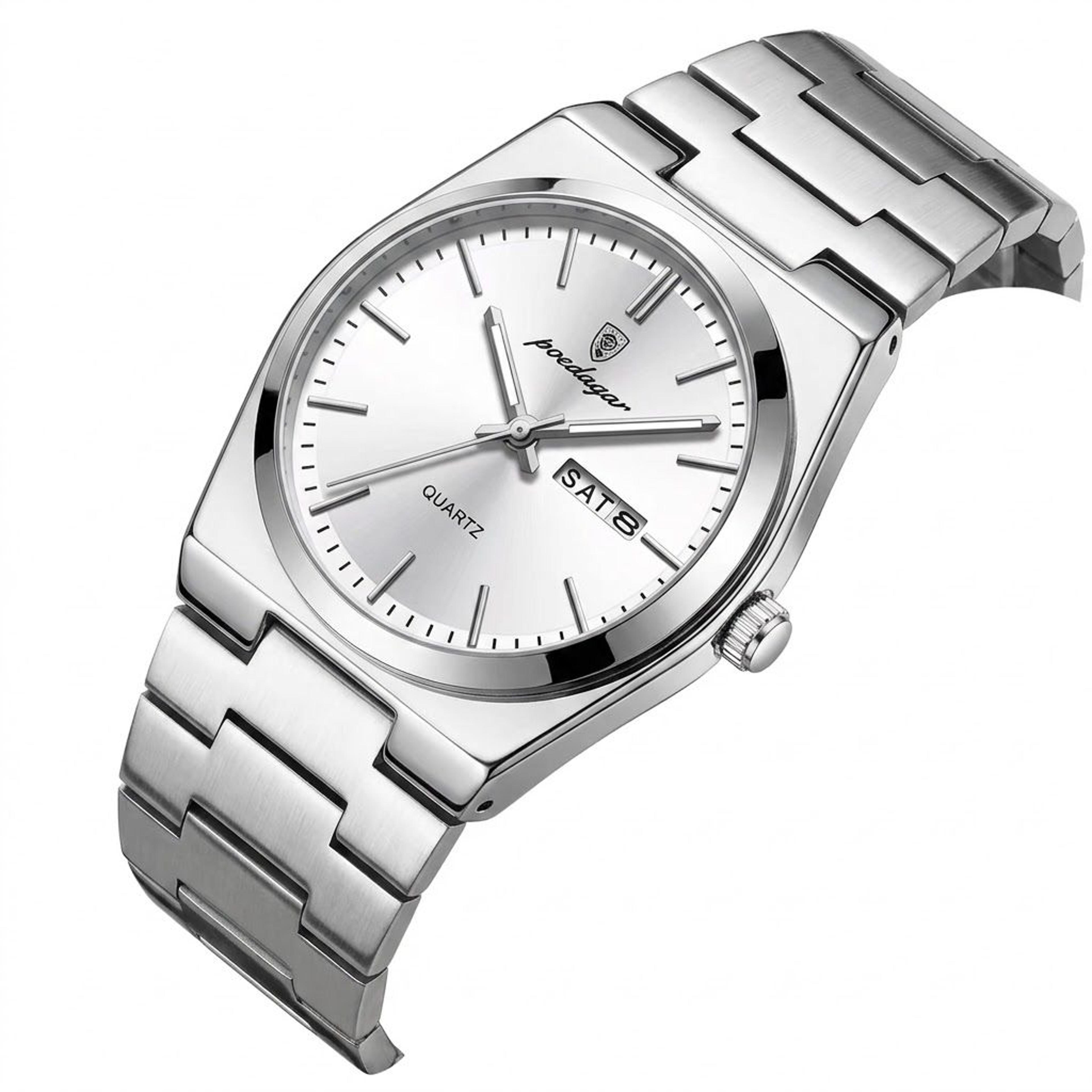 luxury stainless steel men's quartz watch with waterproof luminous dial and date display