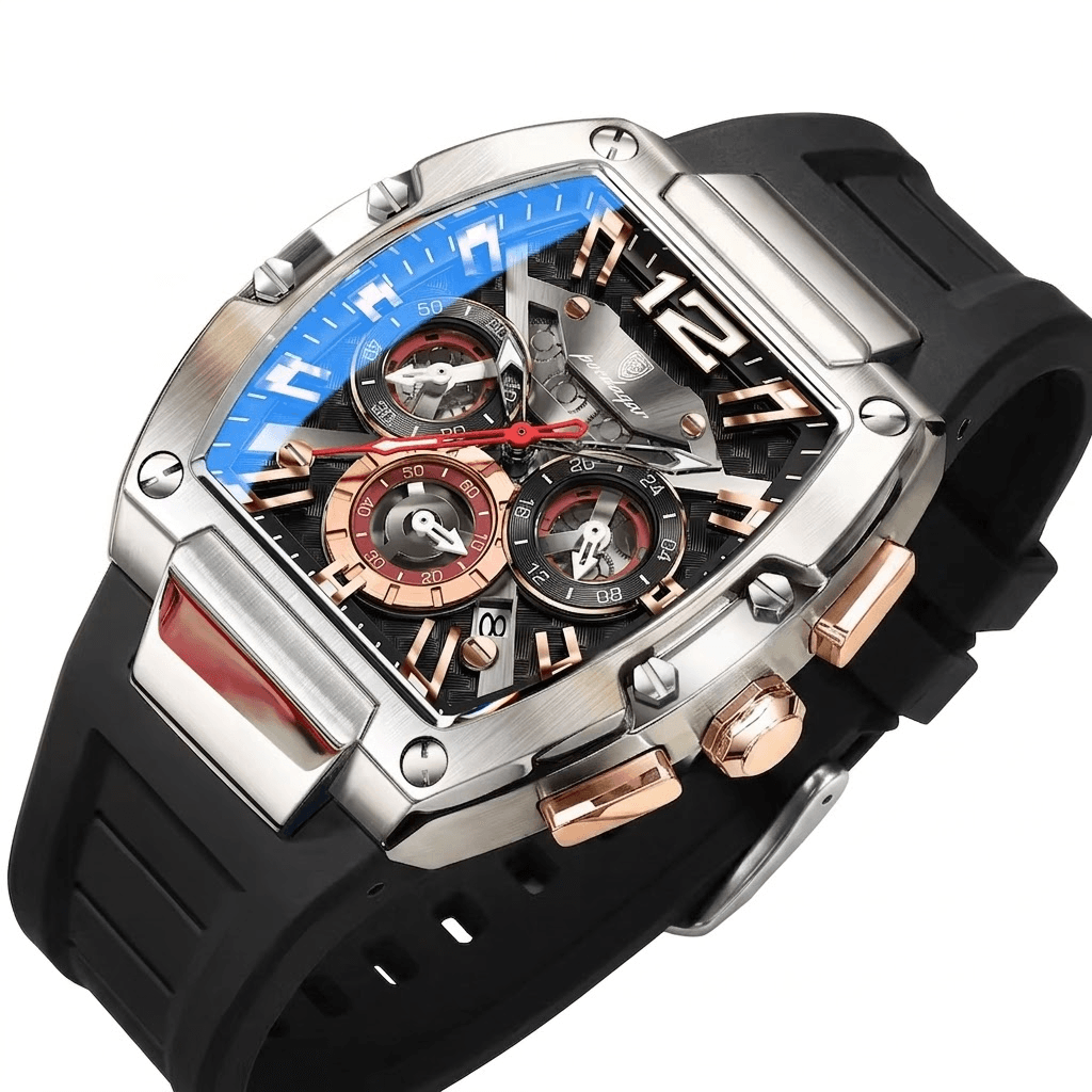 luminous waterproof men sports watch with chronograph date display and silicone strap