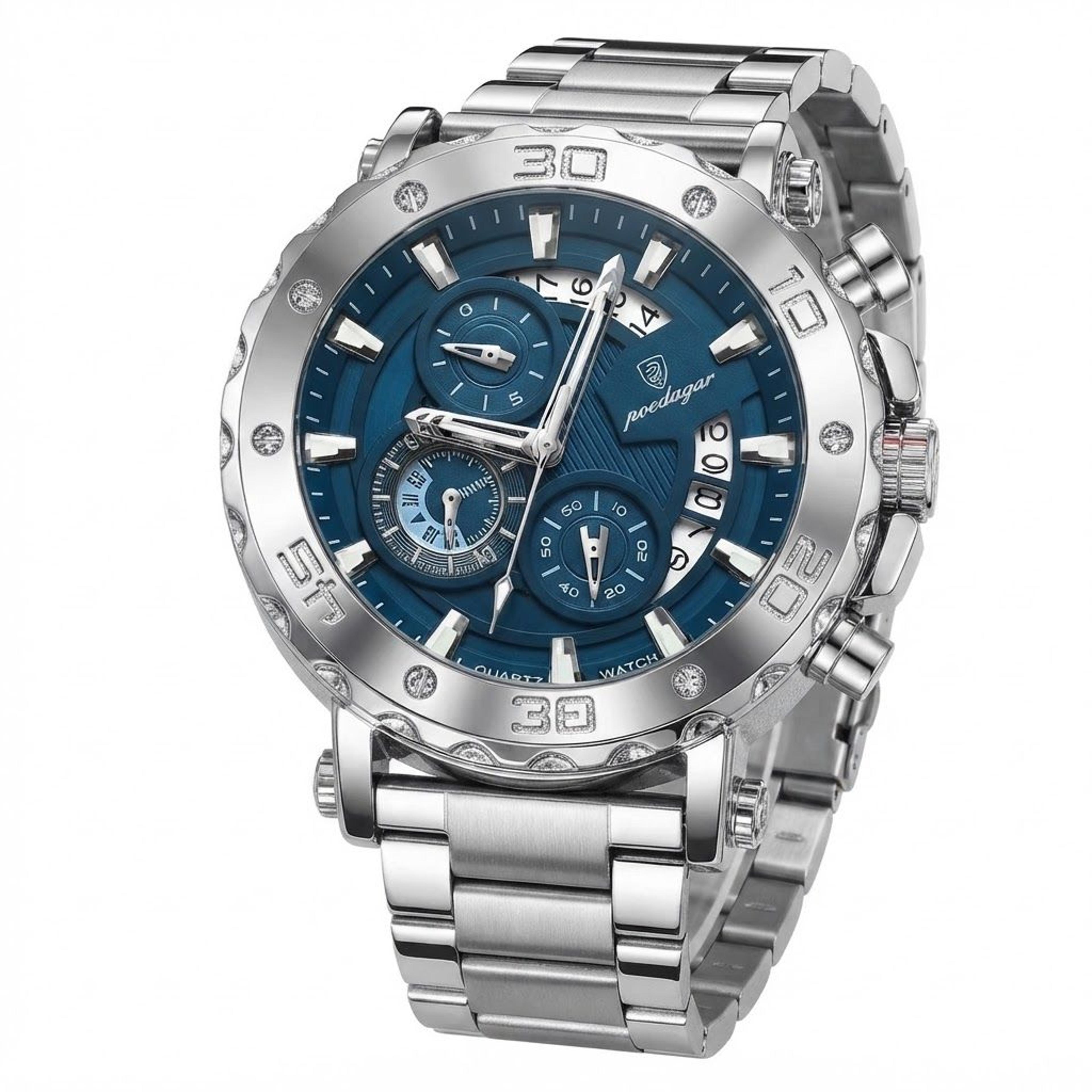 men's chronograph watch stainless steel quartz calendar luminous waterproof wristwatch