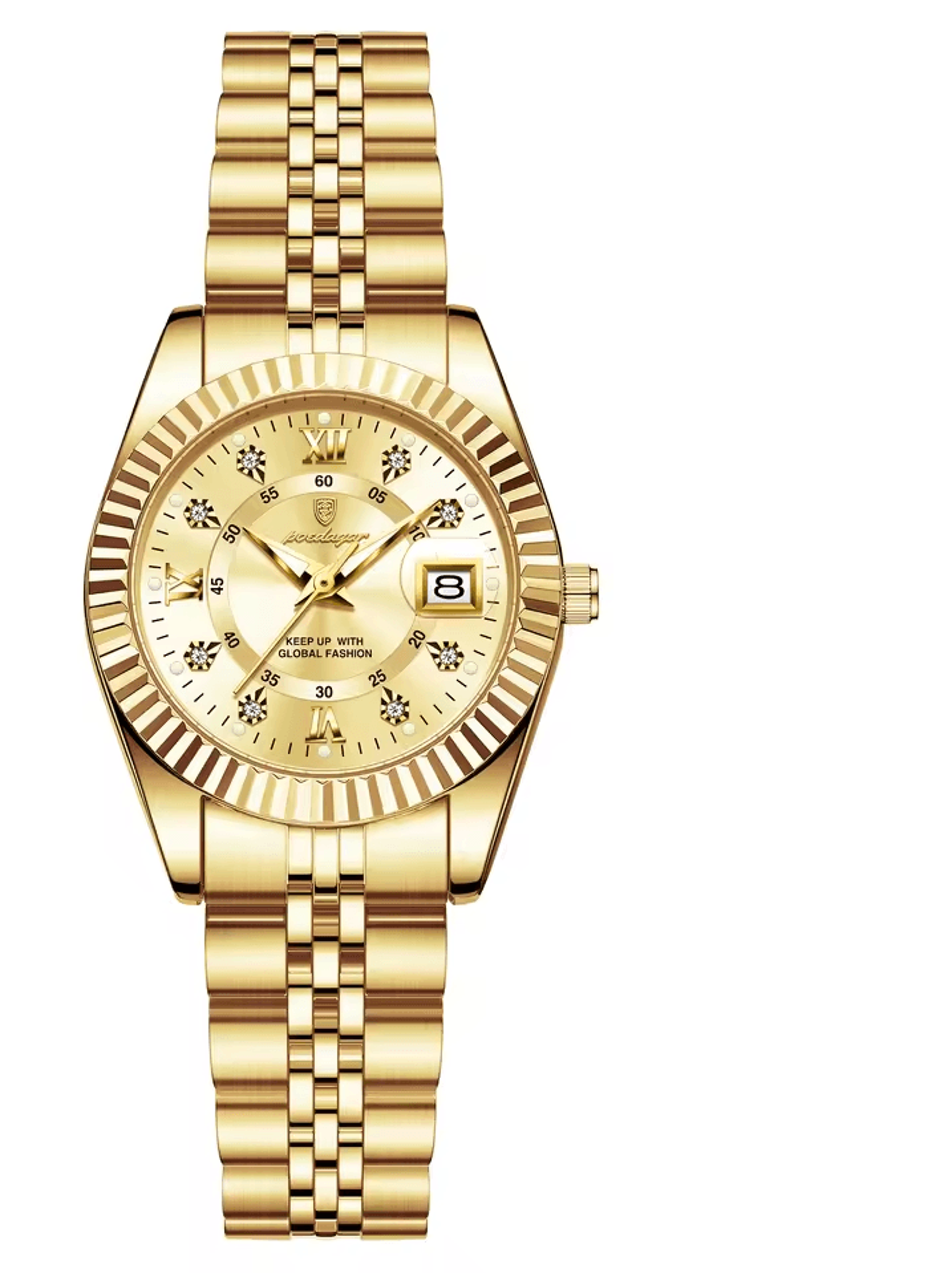 luxury women's stainless steel waterproof quartz watch with luminous date display
