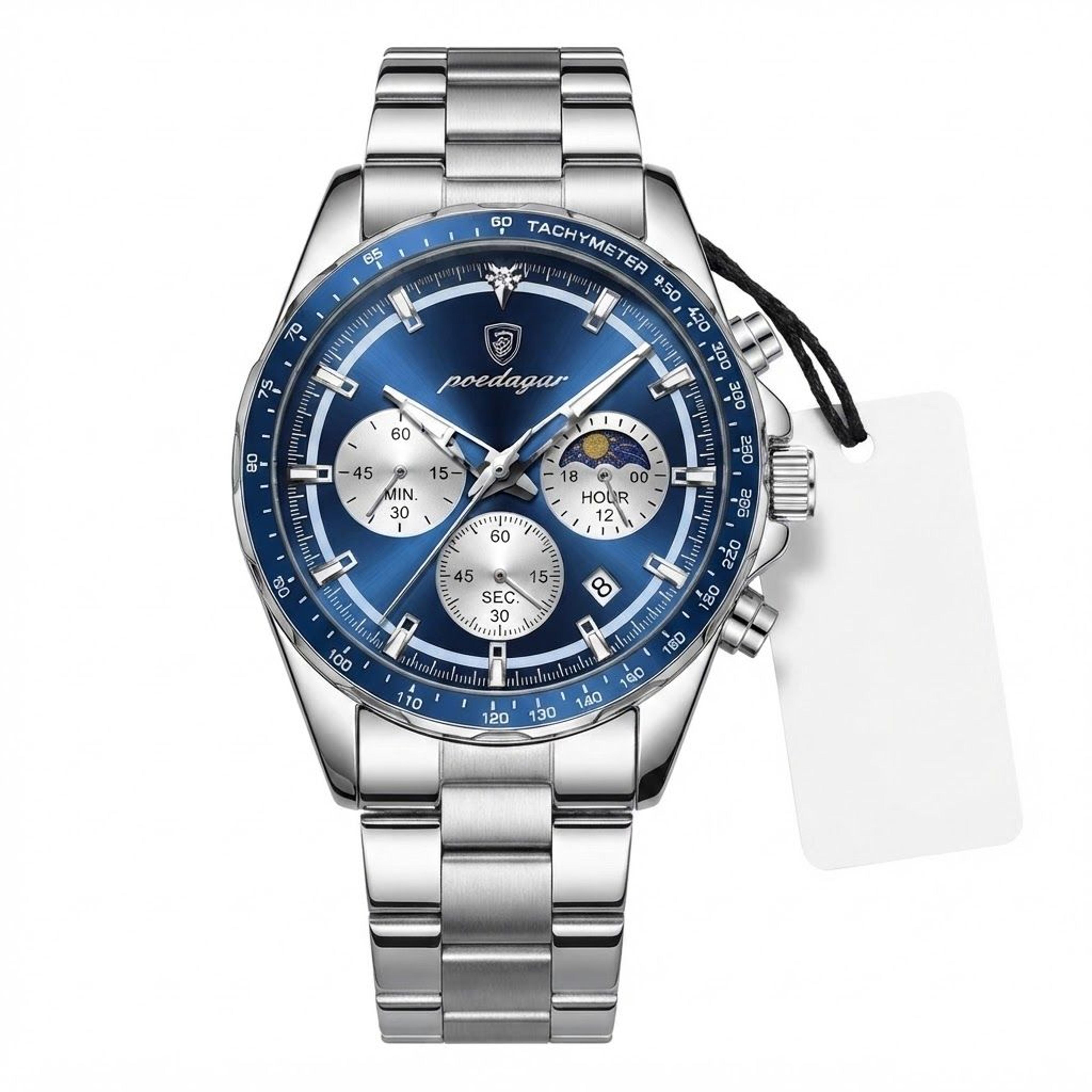 stainless steel waterproof chronograph men sports watch with luminous dial