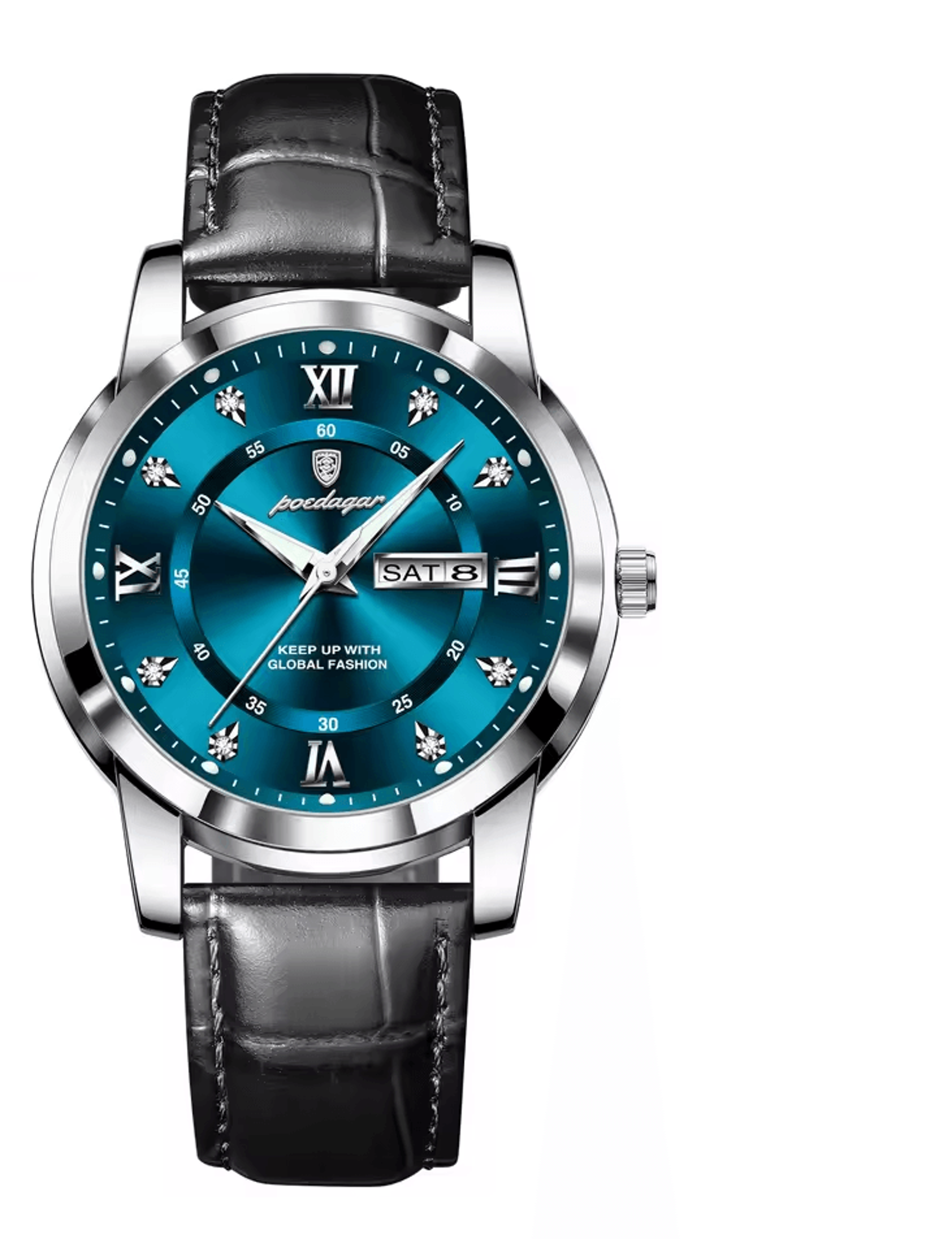 luxury men quartz watch with leather strap waterproof date week display