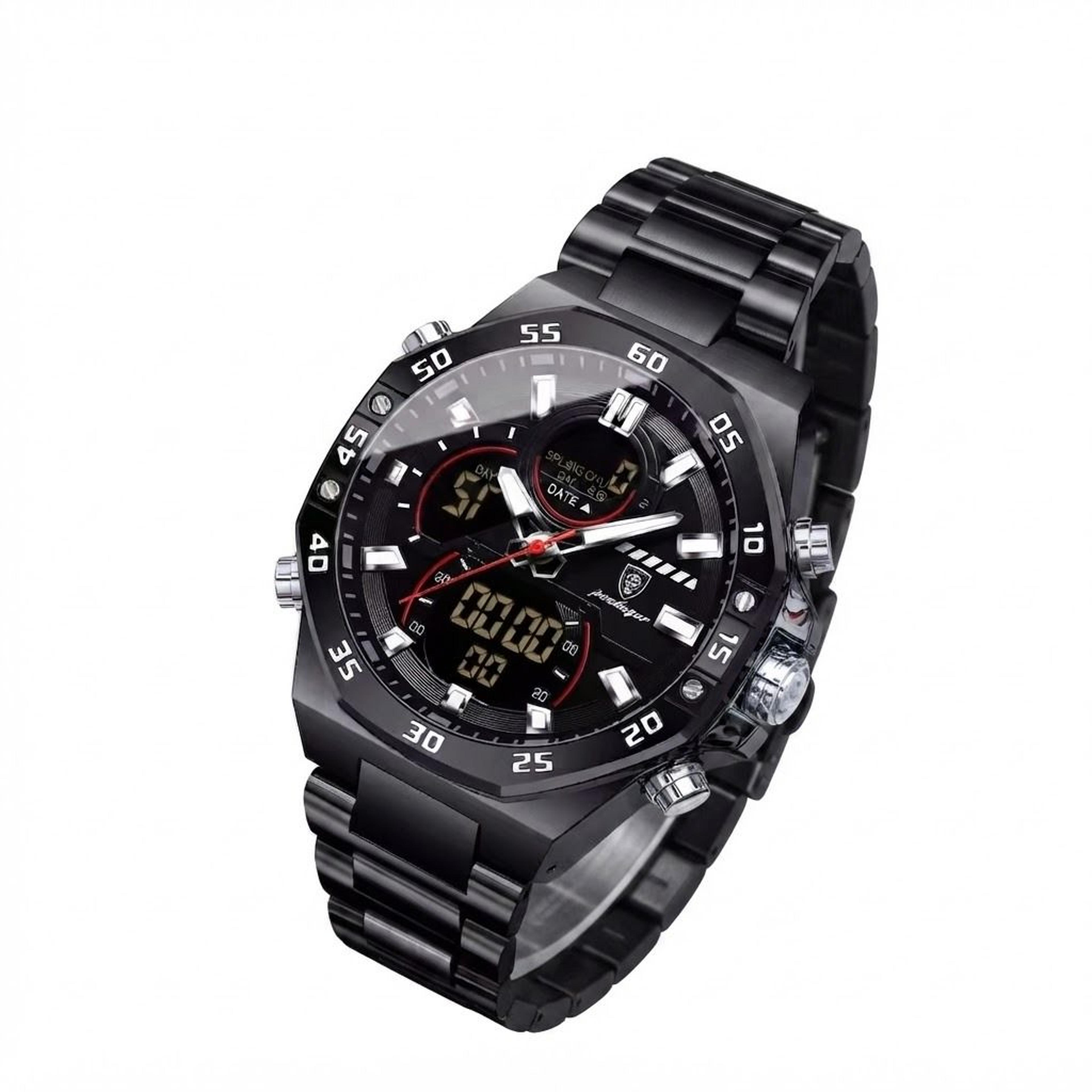 led digital military sports watch for men waterproof stainless steel quartz watch with week date display