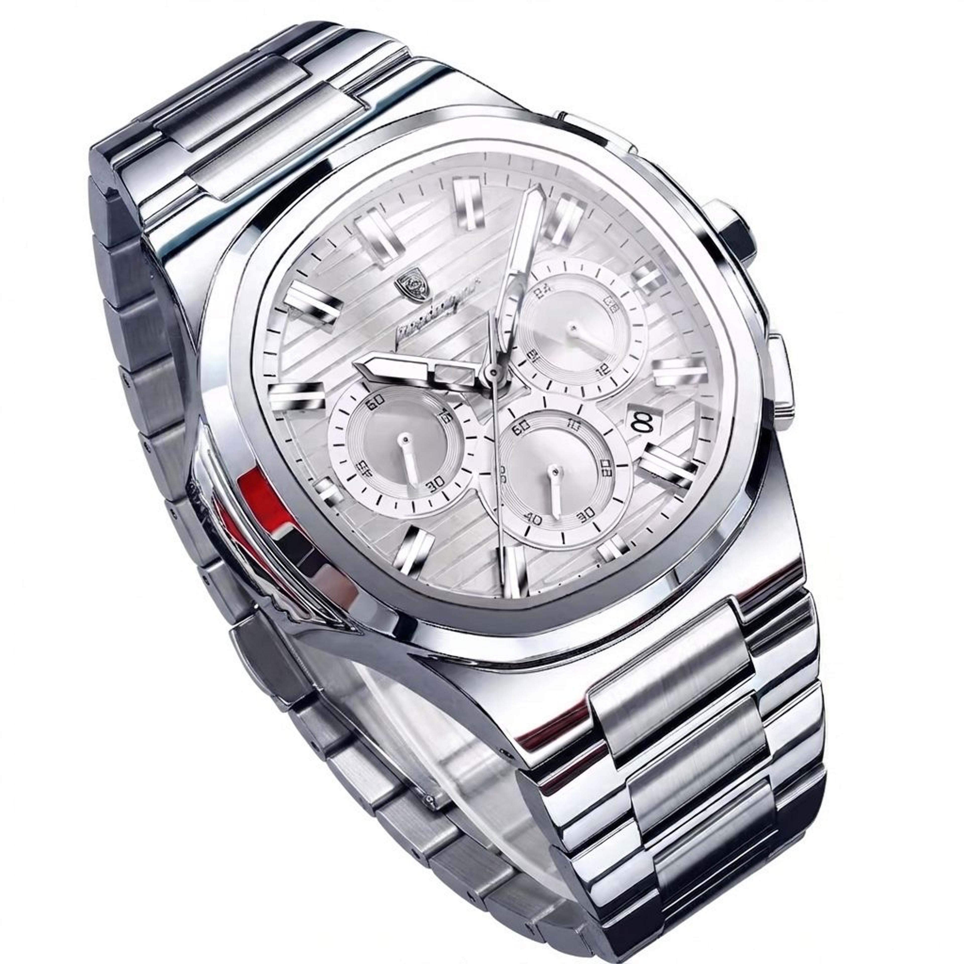 luxury stainless steel men chronograph watch with waterproof design and luminous dial