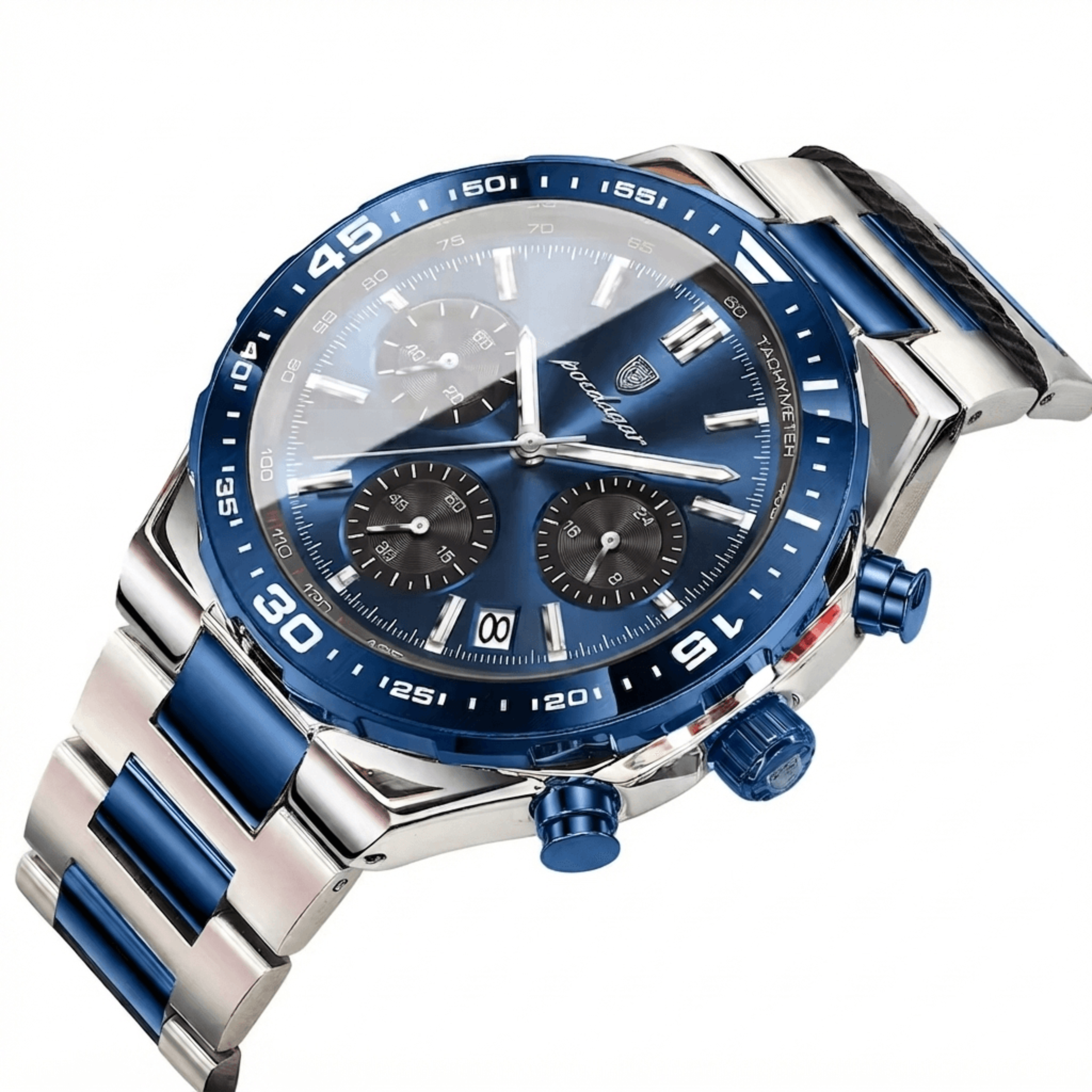 stainless steel men's chronograph quartz watch with waterproof design and luminous dial