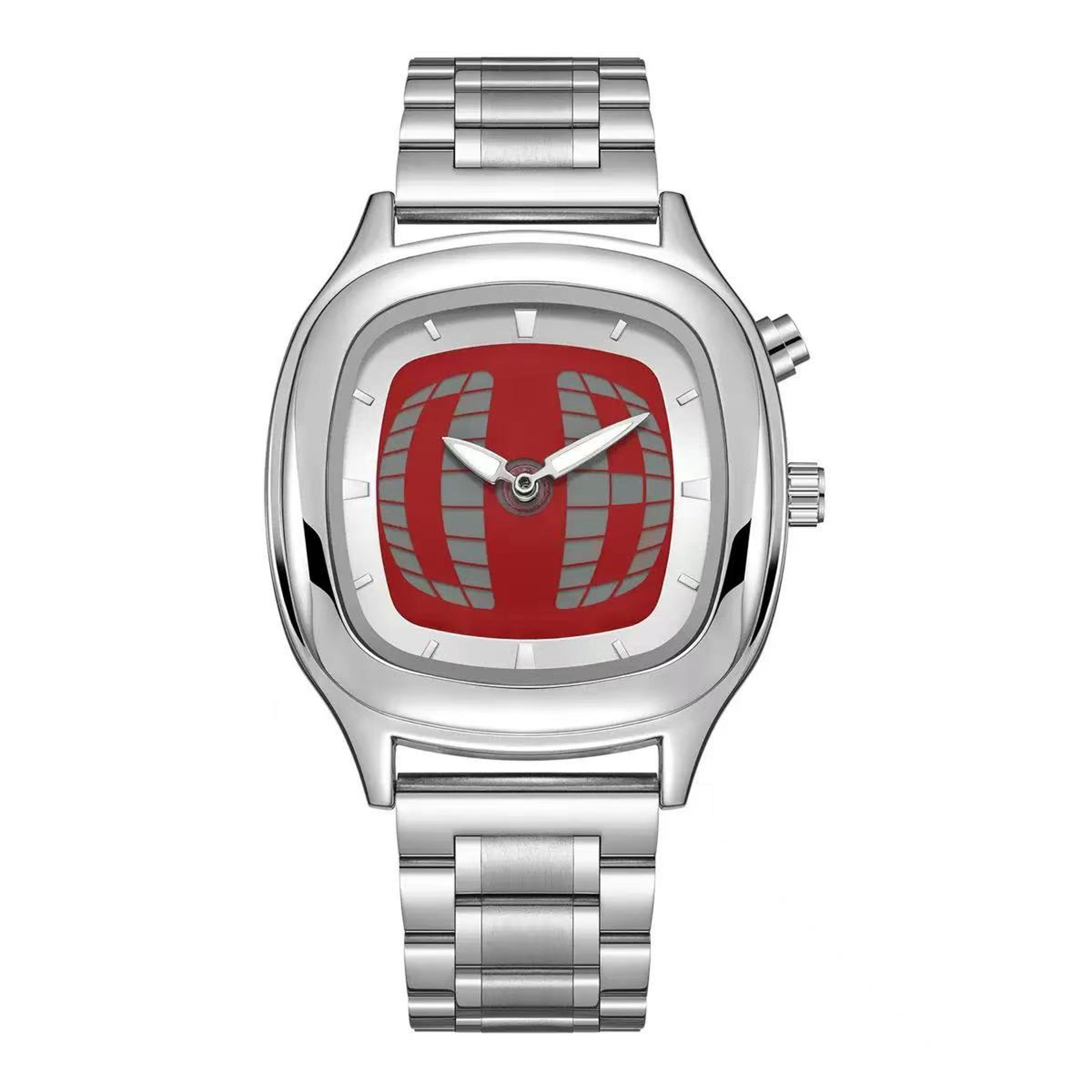 red square dual display mens quartz watch stainless steel business wristwatch