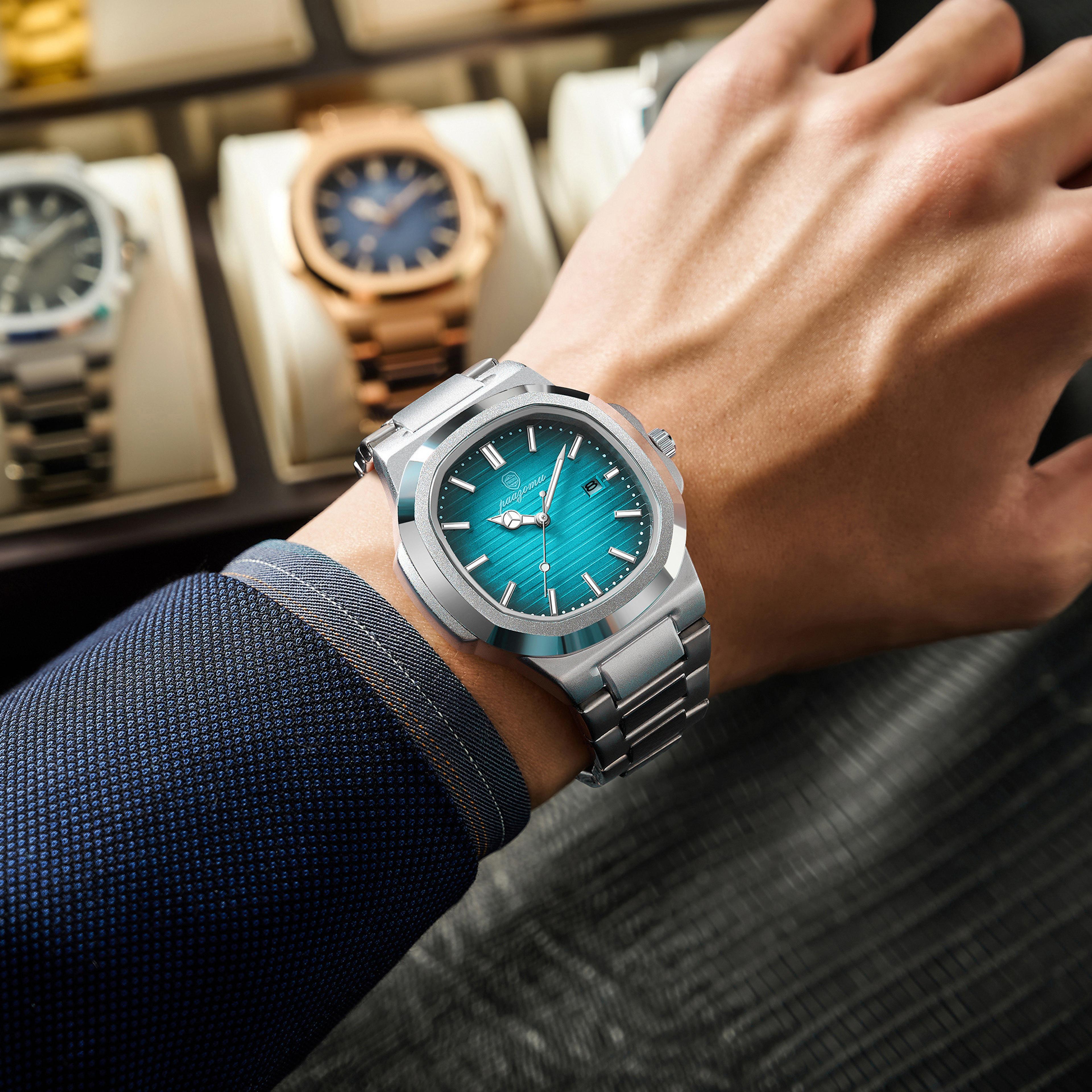luxury men chronograph watch waterproof quartz business wristwatch