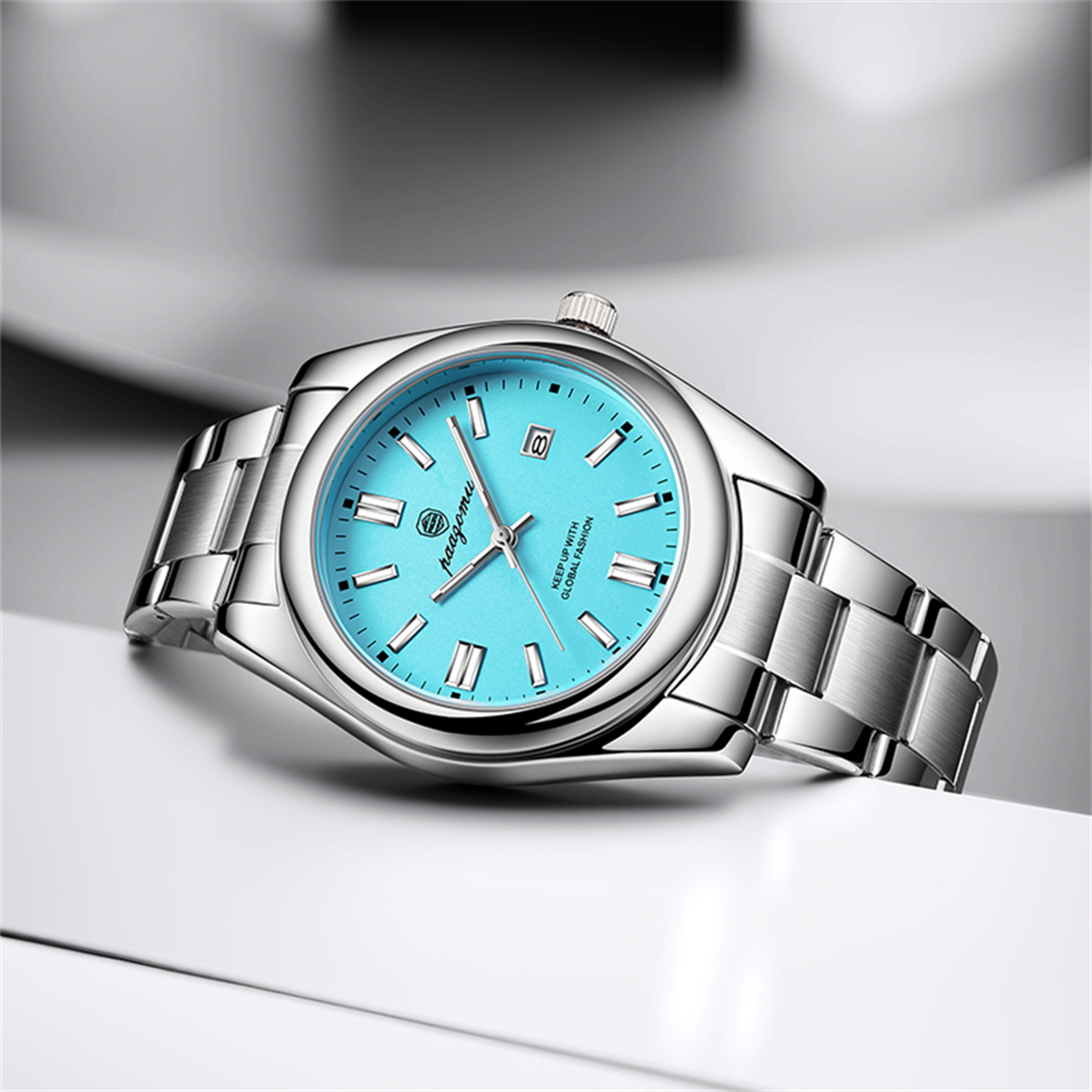 luxury round men's quartz watch stainless steel waterproof luminous date wristwatch