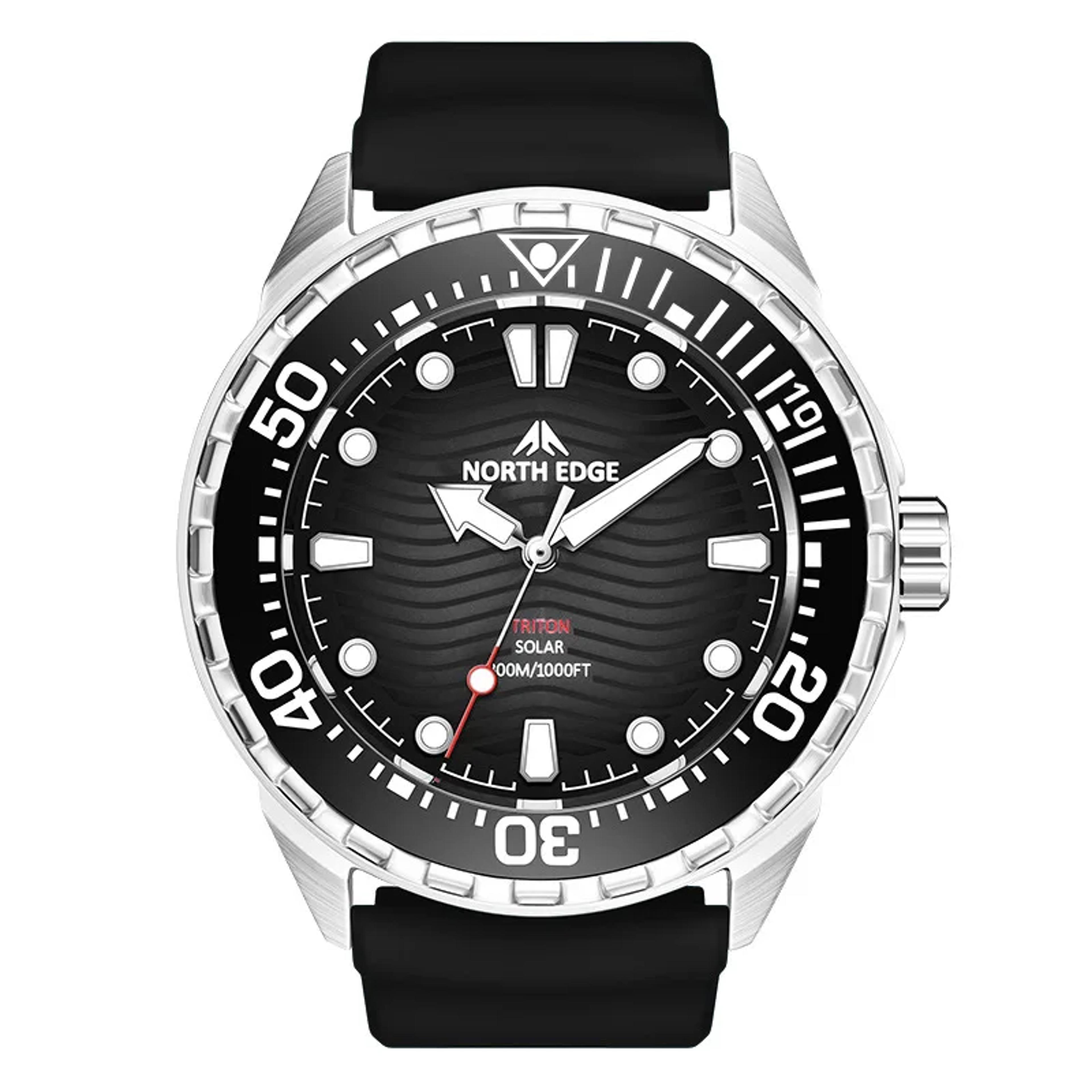 north edge triton solar dive watch for men stainless steel waterproof quartz watch