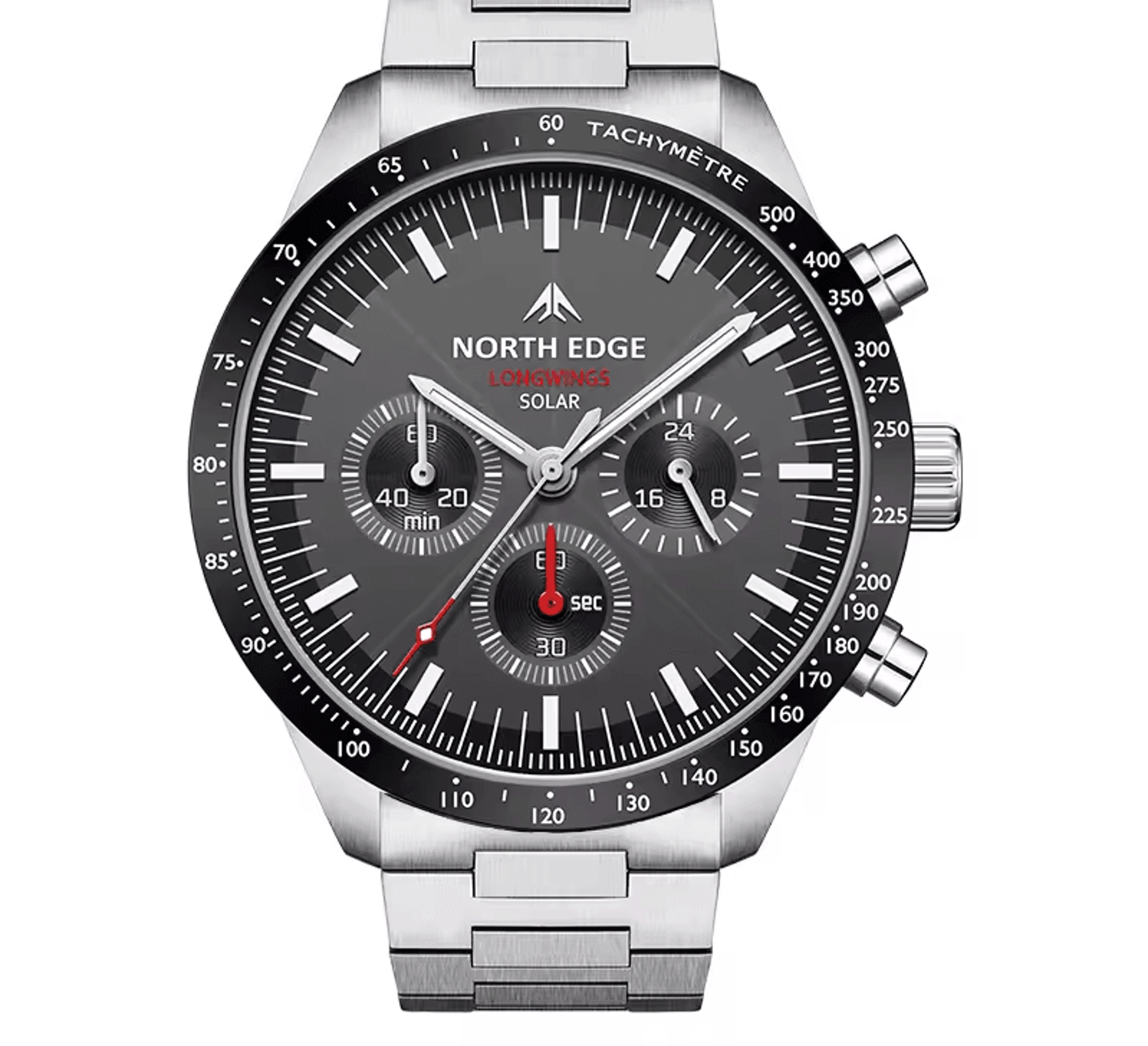 solar powered men stainless steel watch waterproof quartz luminous wristwatch