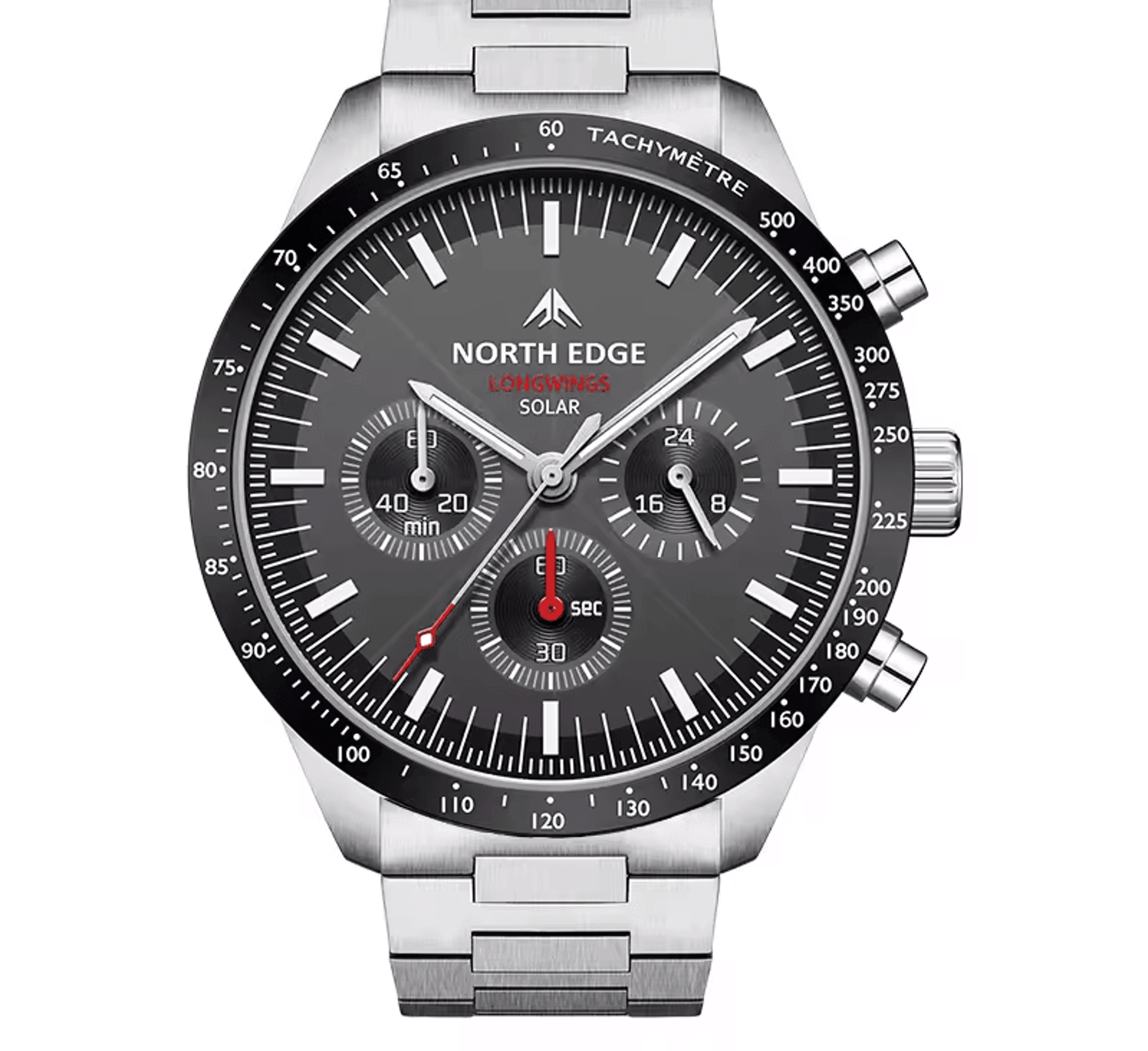 solar powered men quartz watch stainless steel waterproof pilot watch