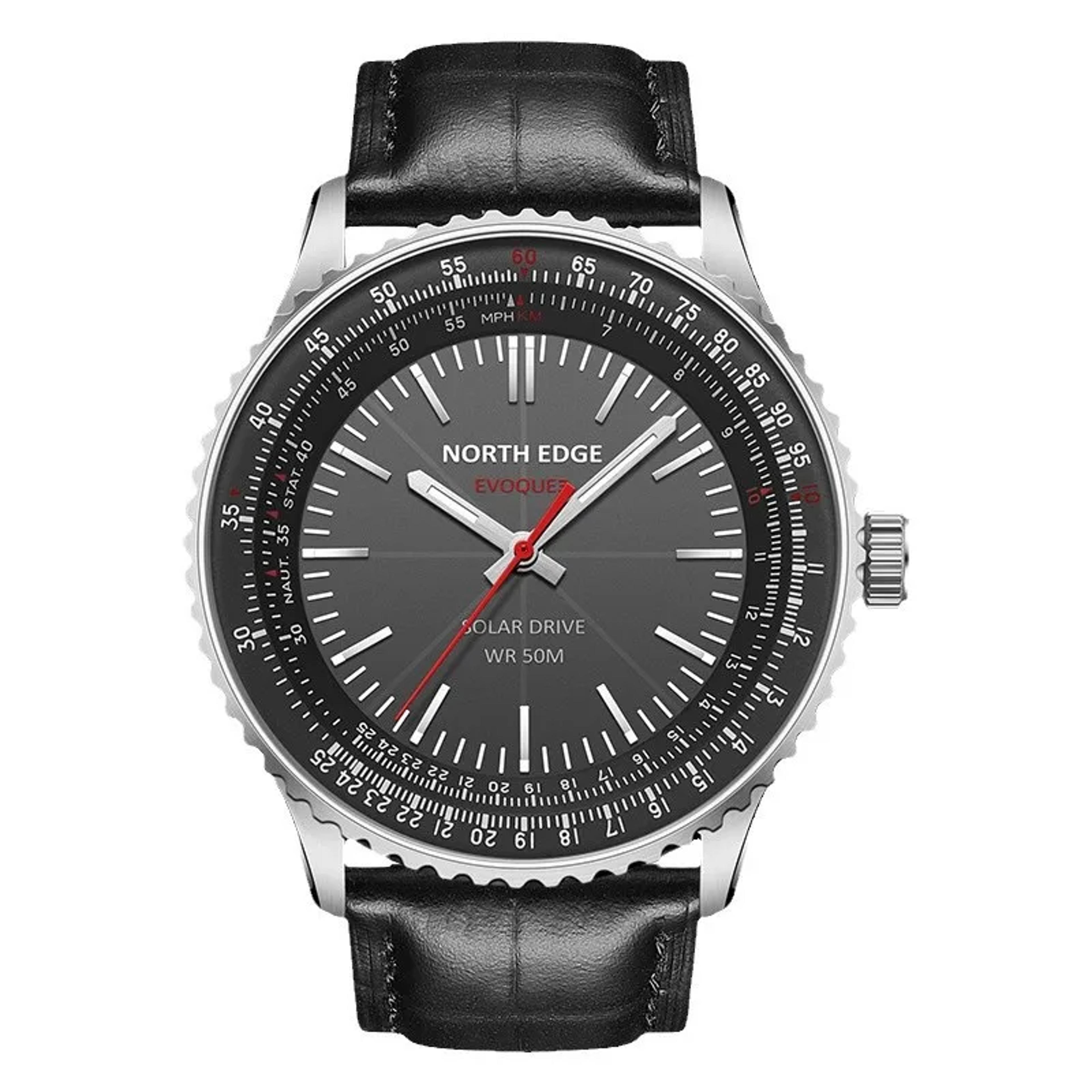solar pilot watch for men with luminous dial and leather strap
