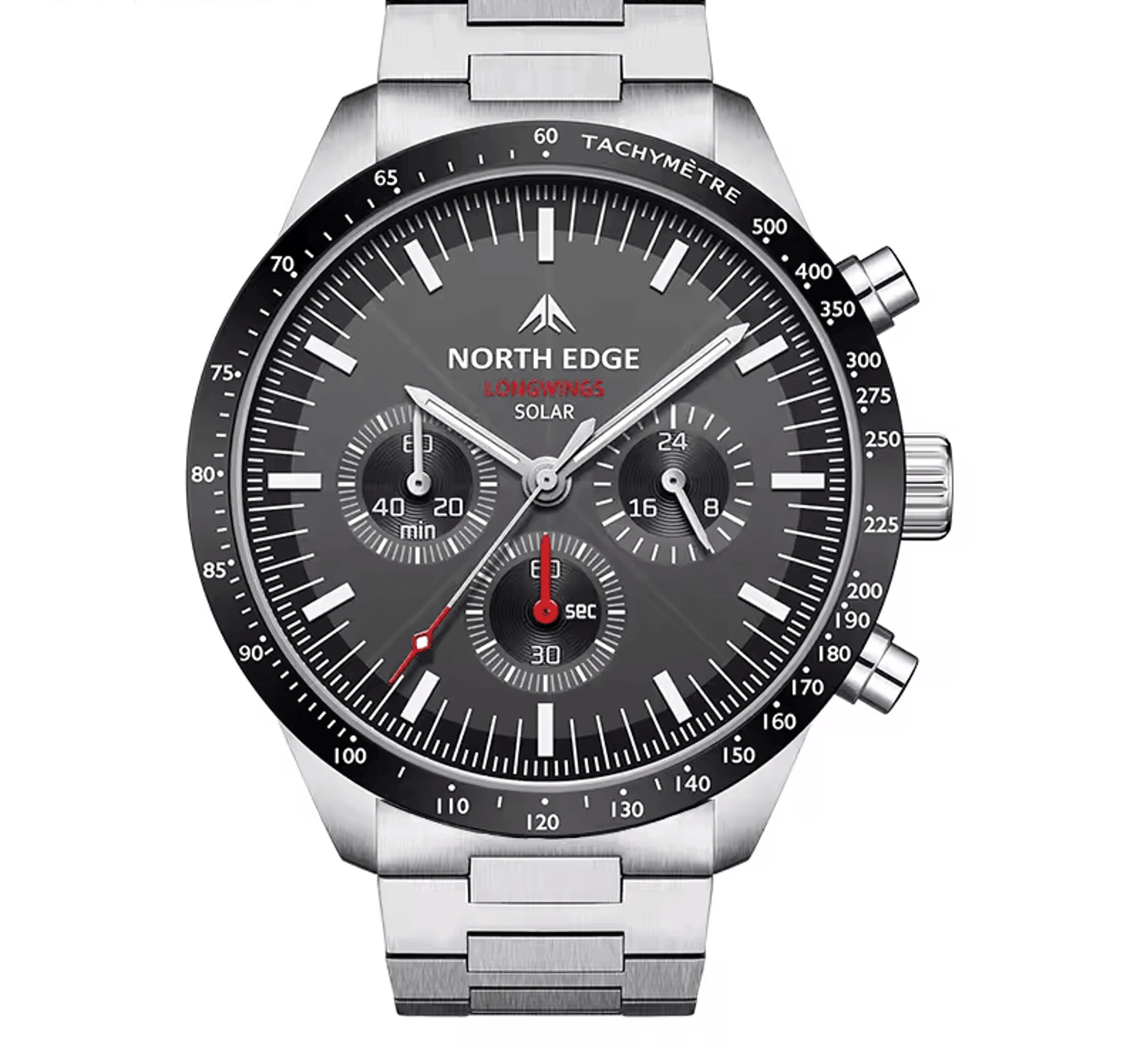 solar powered mens pilot watch stainless steel waterproof chronograph
