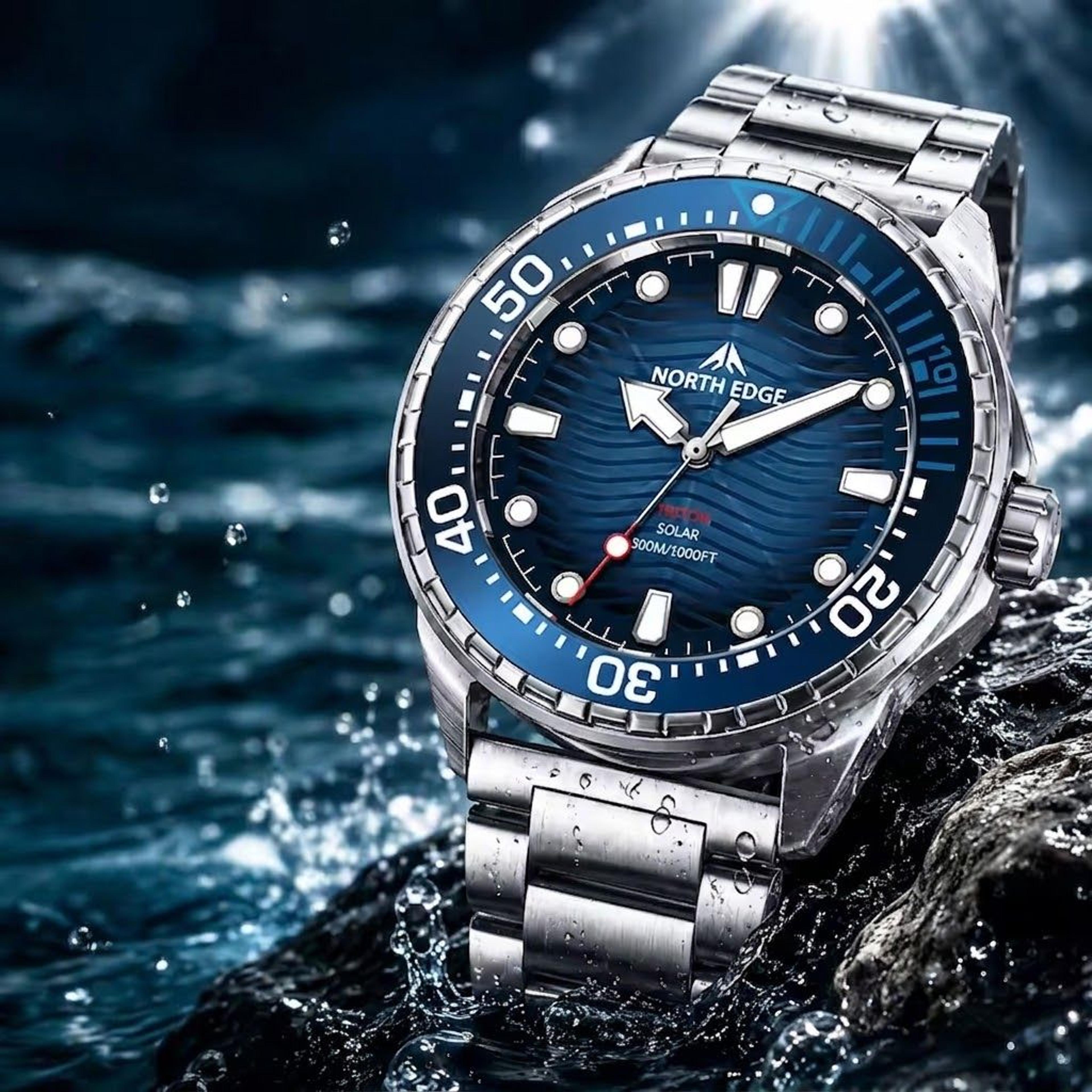 edge triton solar dive watch men stainless steel quartz