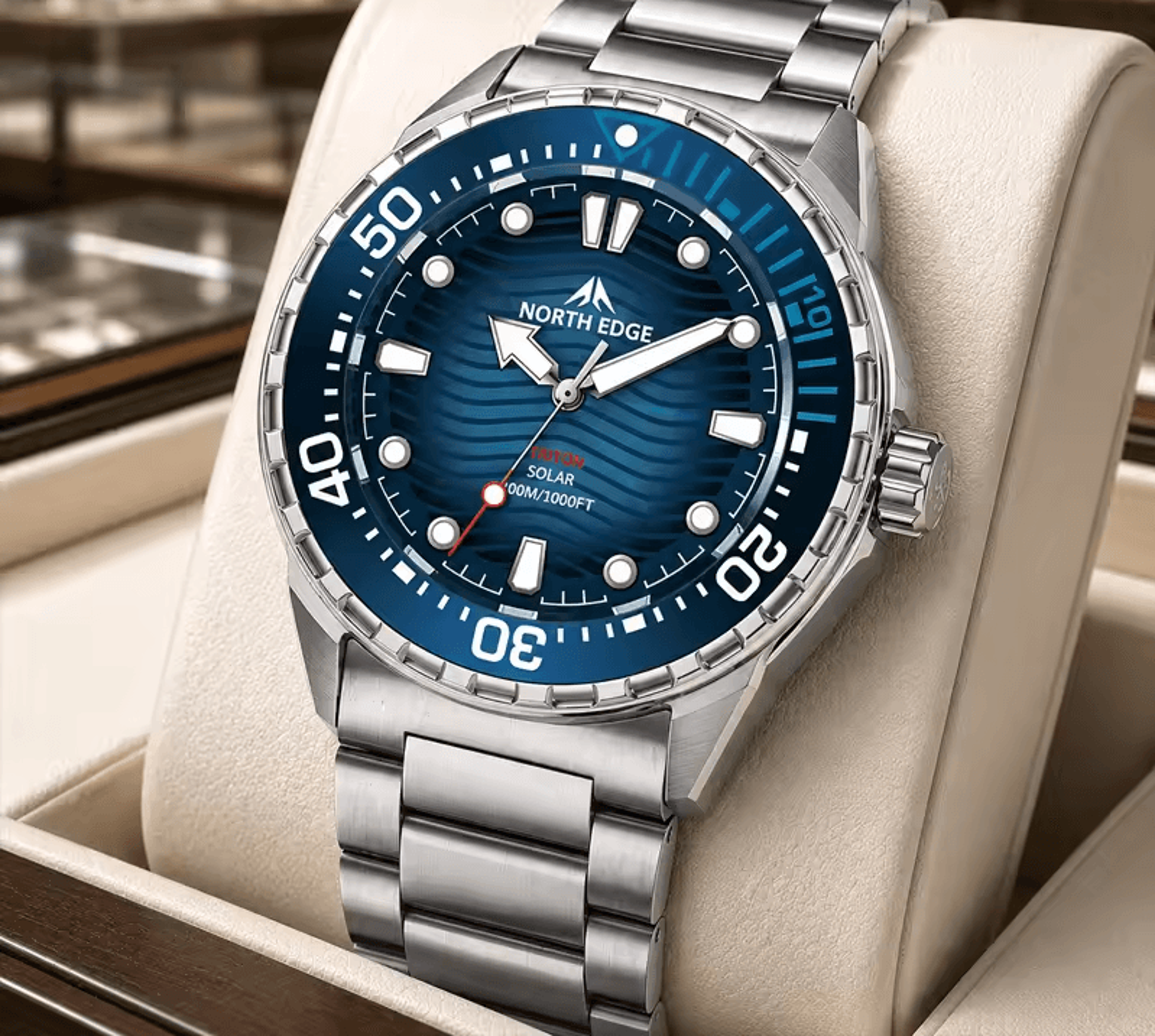 solar powered dive watch men stainless steel waterproof
