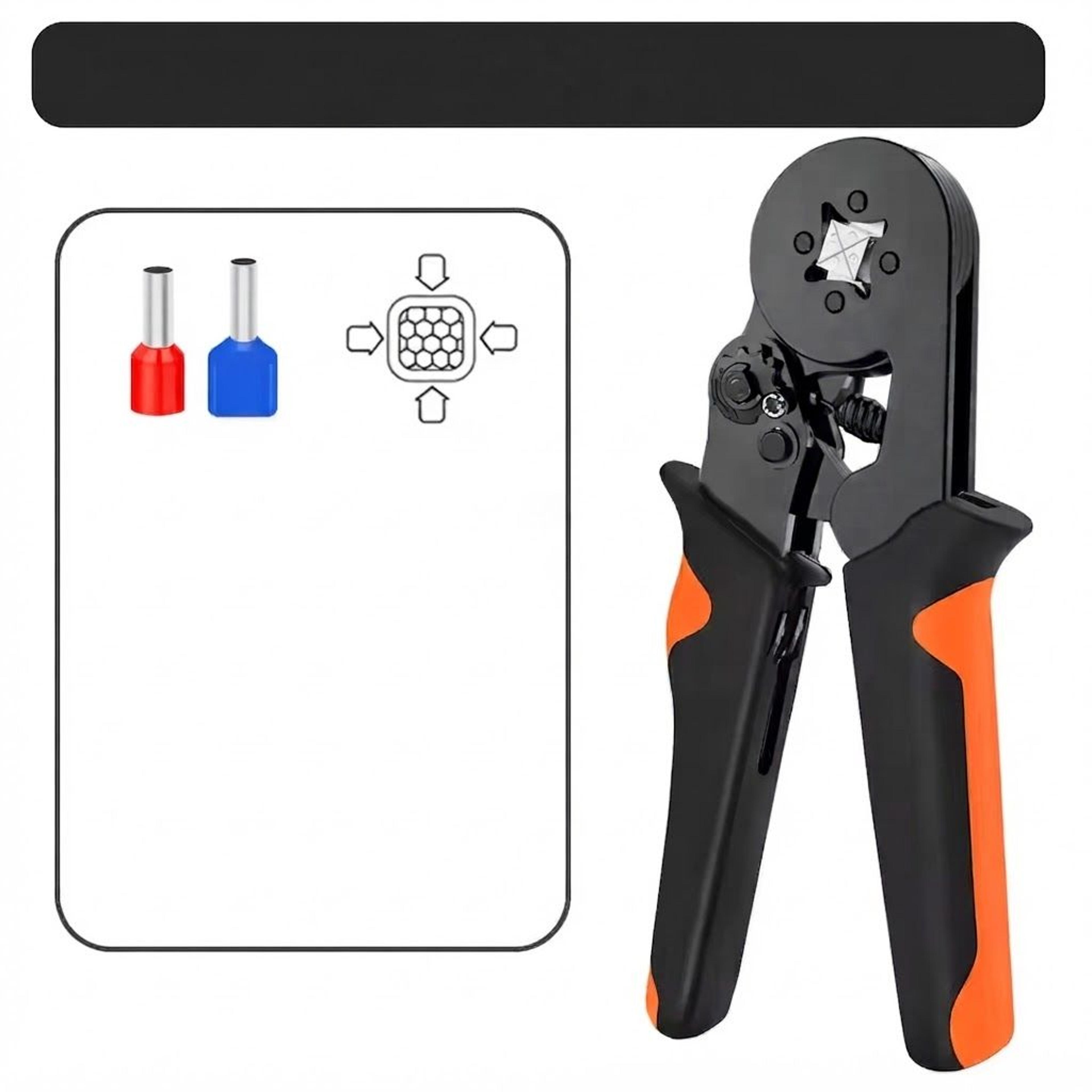 hexagonal self adjusting ratchet ferrule crimping tool kit with ferrule sleeves and wire terminalsinals
