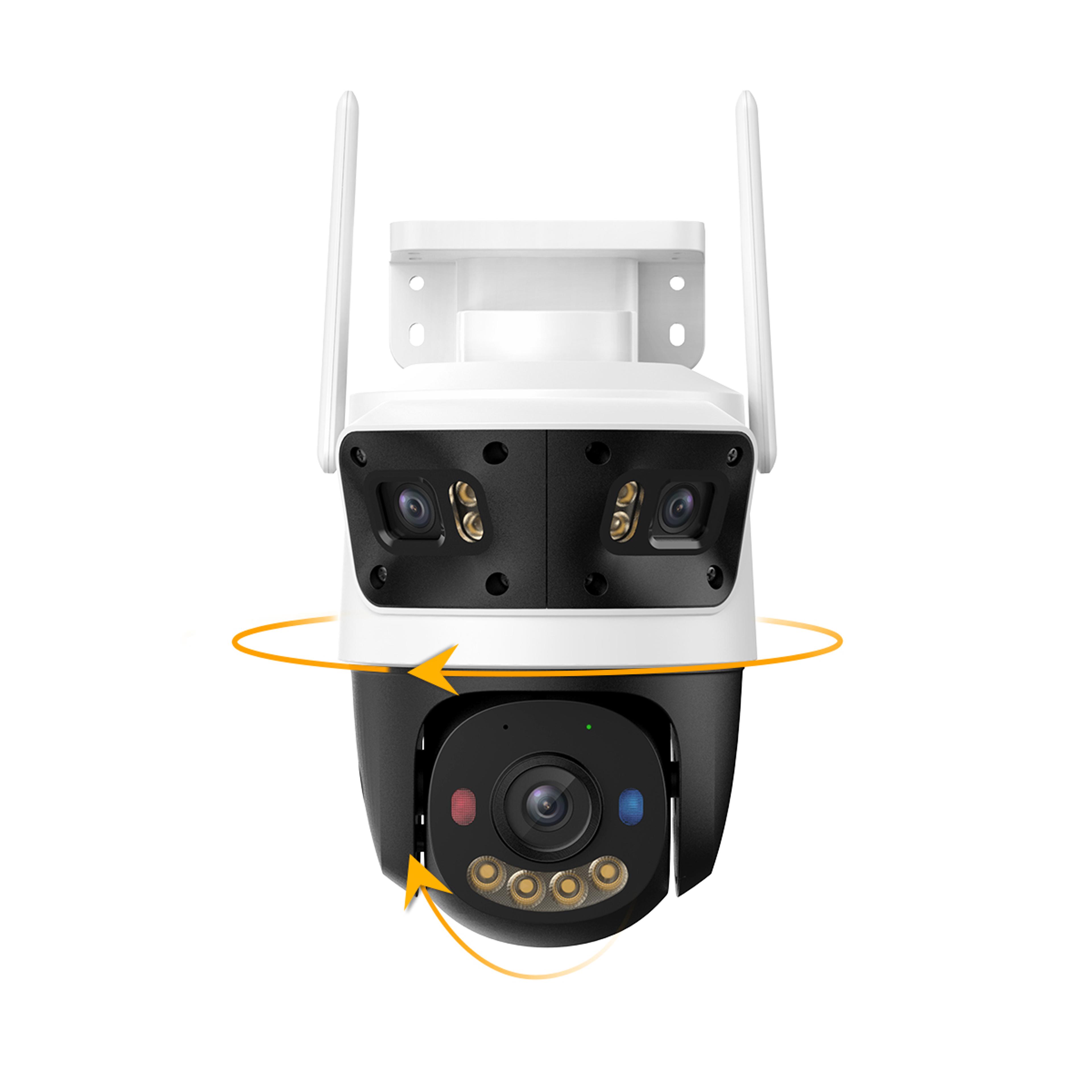 triple lens outdoor ptz wifi security camera with red blue warning light