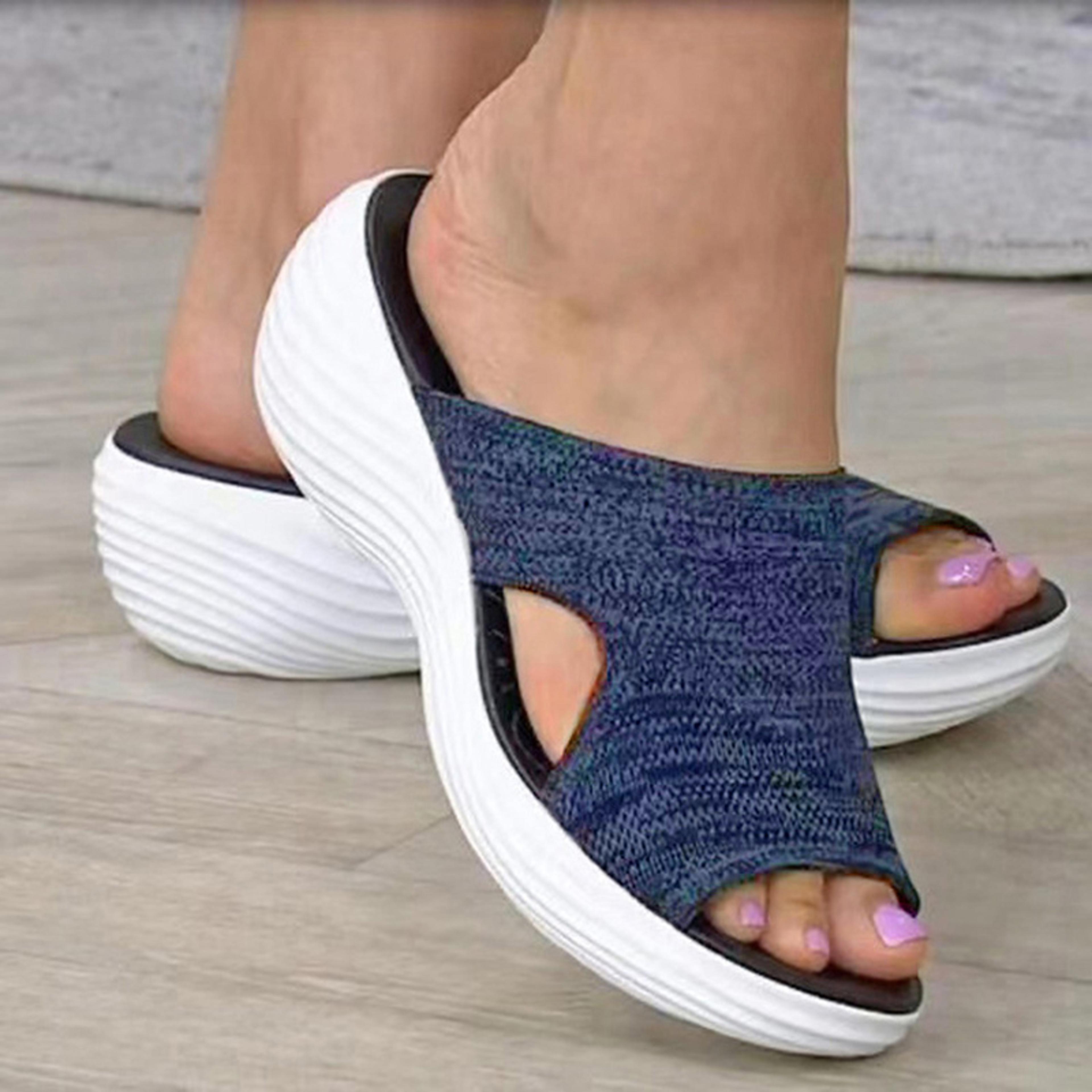 women elastic slip on low heel summer sandals