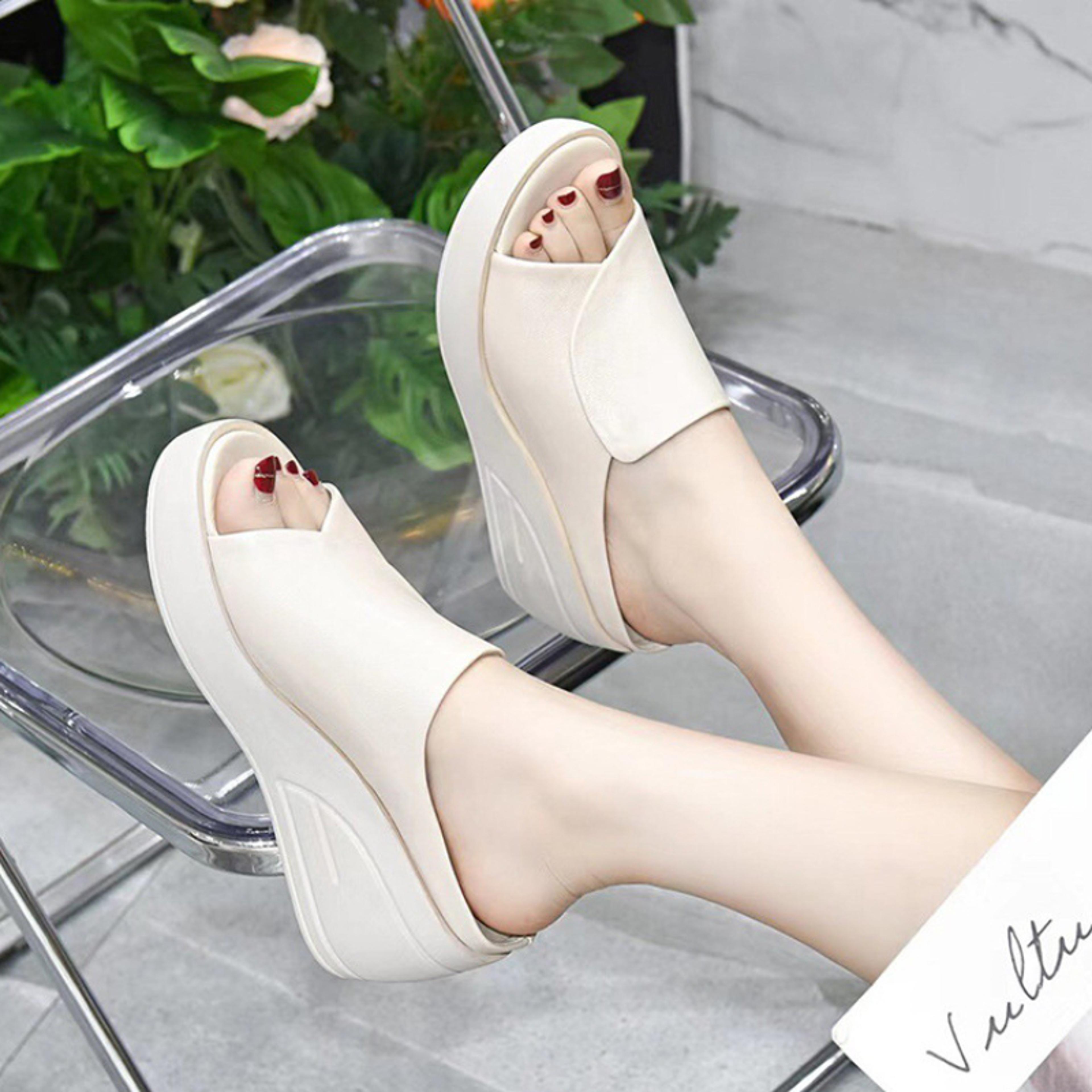 black wedge platform sandals open toe orthopedic thick sole beach slides