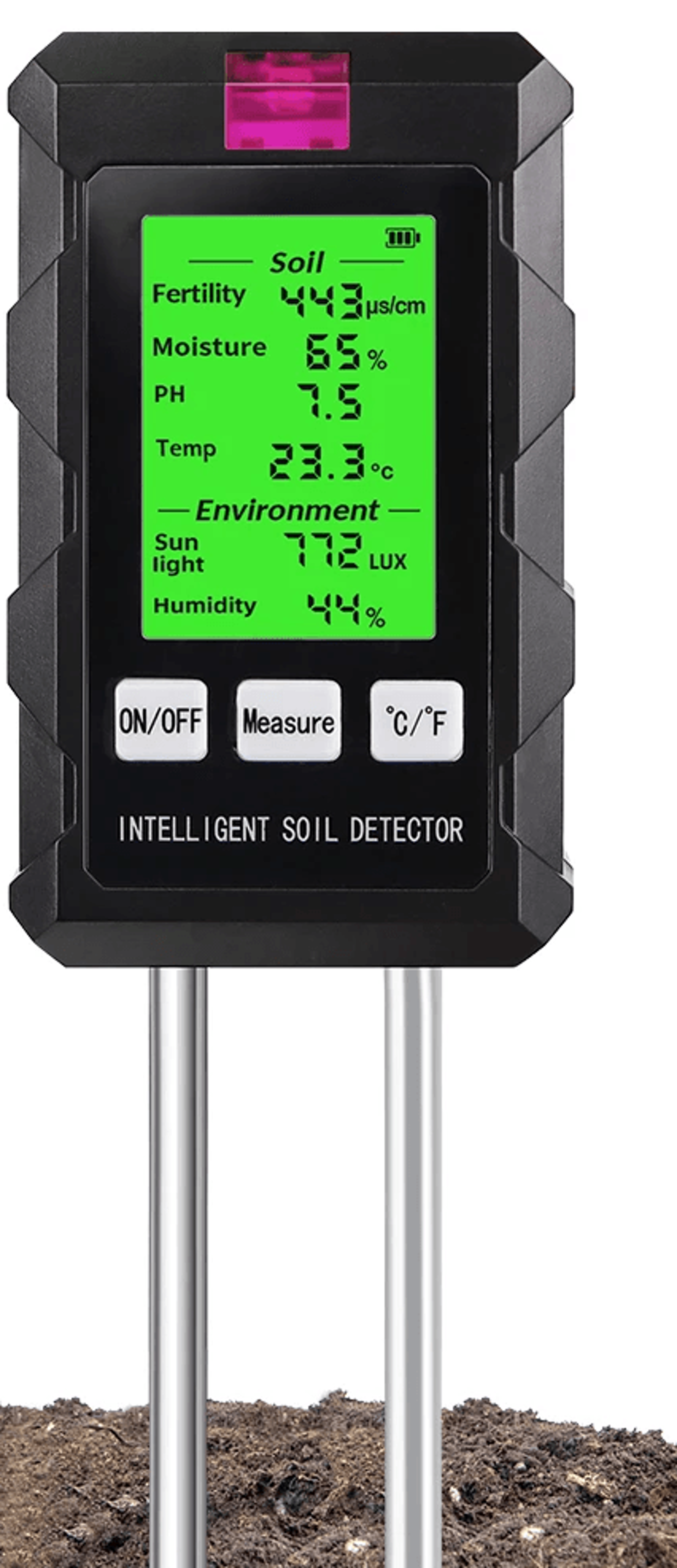 digital soil tester ph moisture light meter for garden and plant care.
