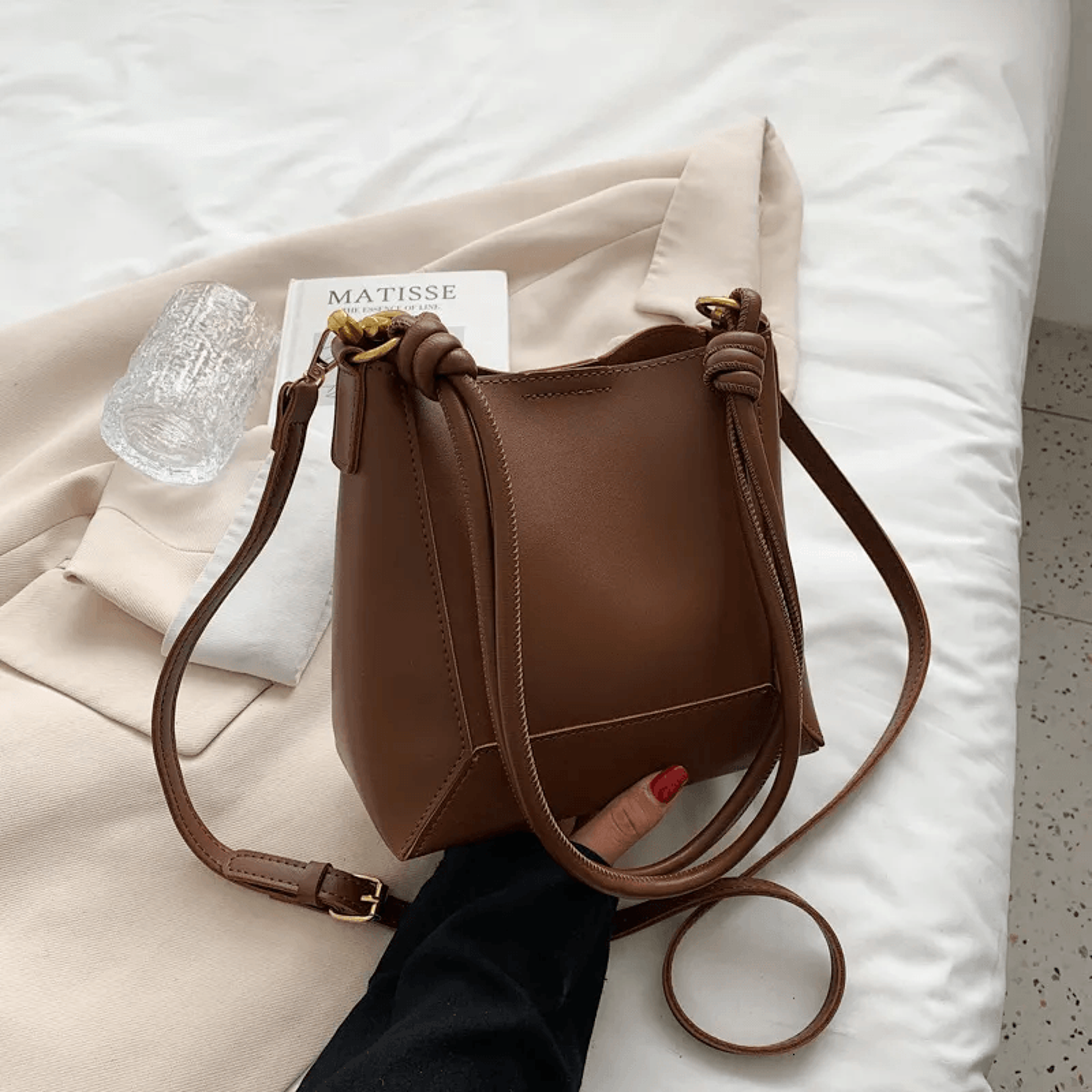retro pu shoulder crossbody bucket bag for women