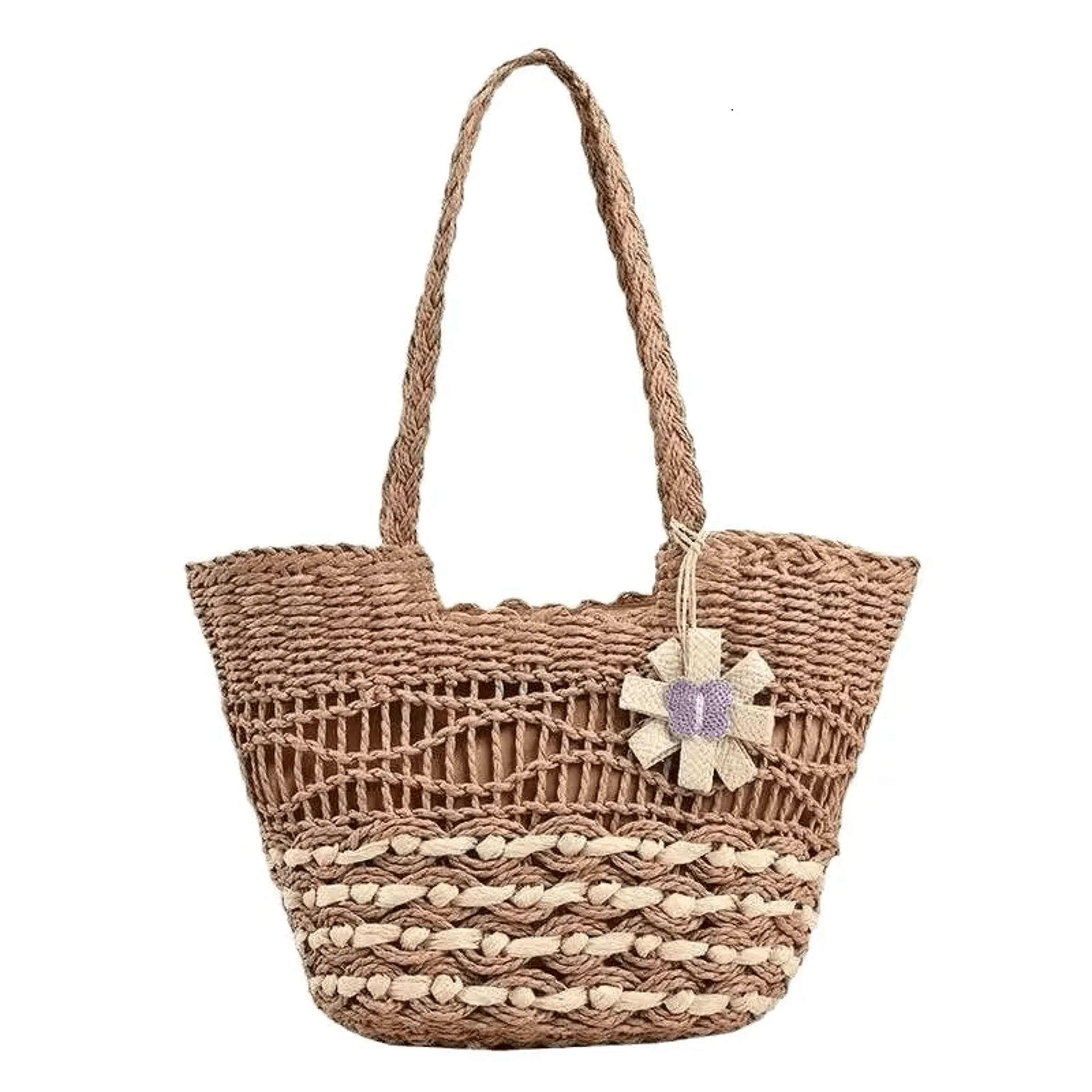 forest style straw woven beach shoulder bag large capacity summer tote