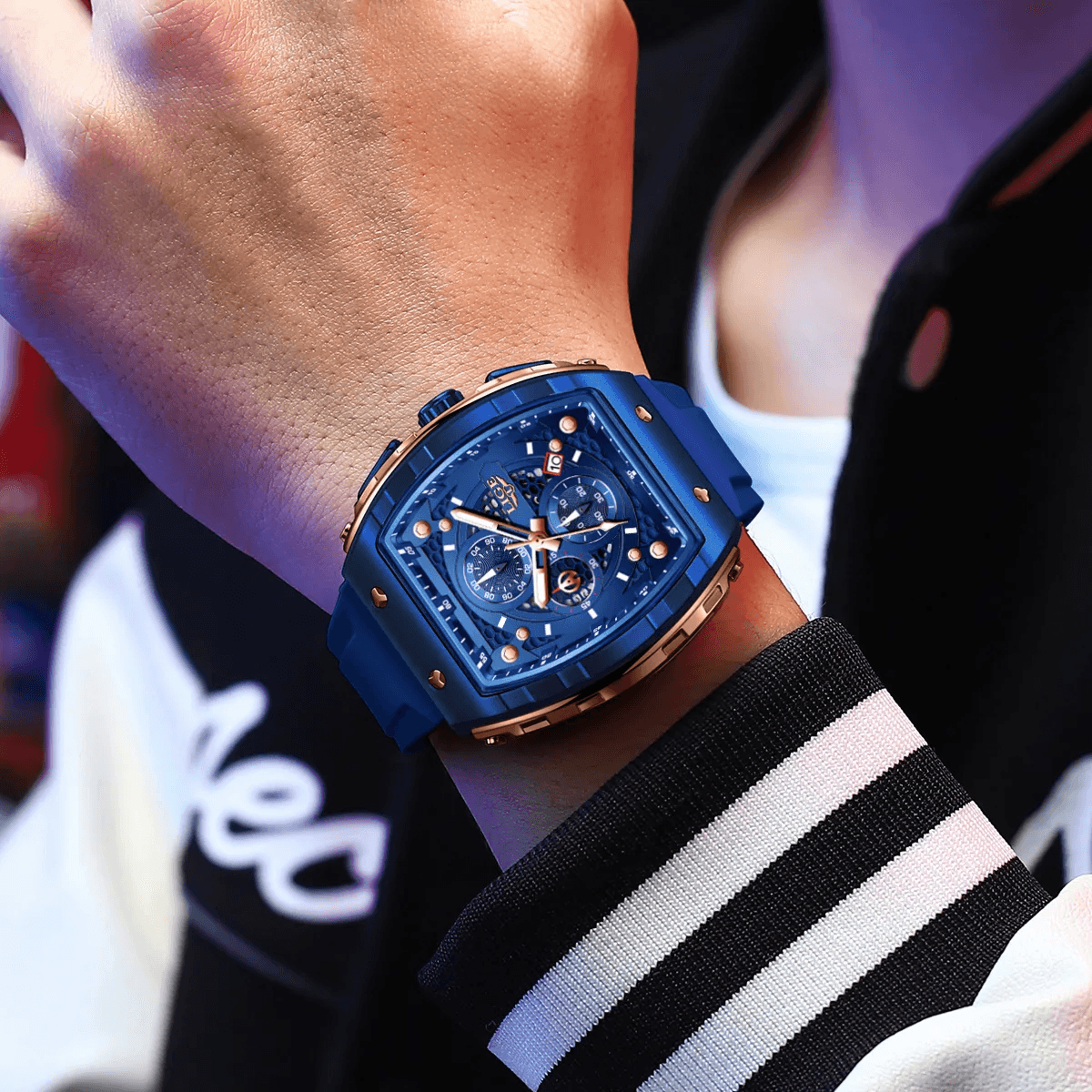 lige square chronograph waterproof quartz watch for men