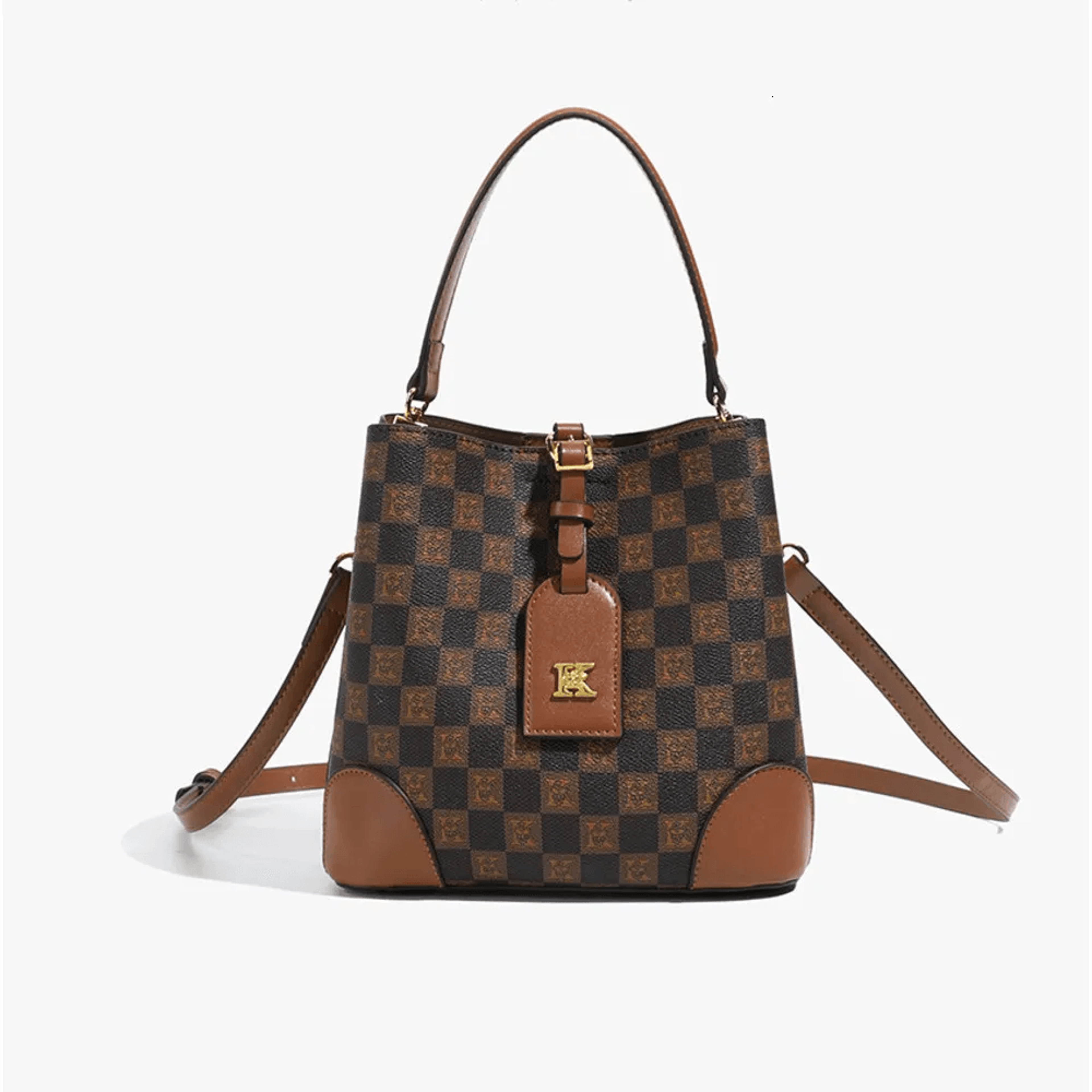 vintage check mini backpack for women leather splice crossbody travel bag