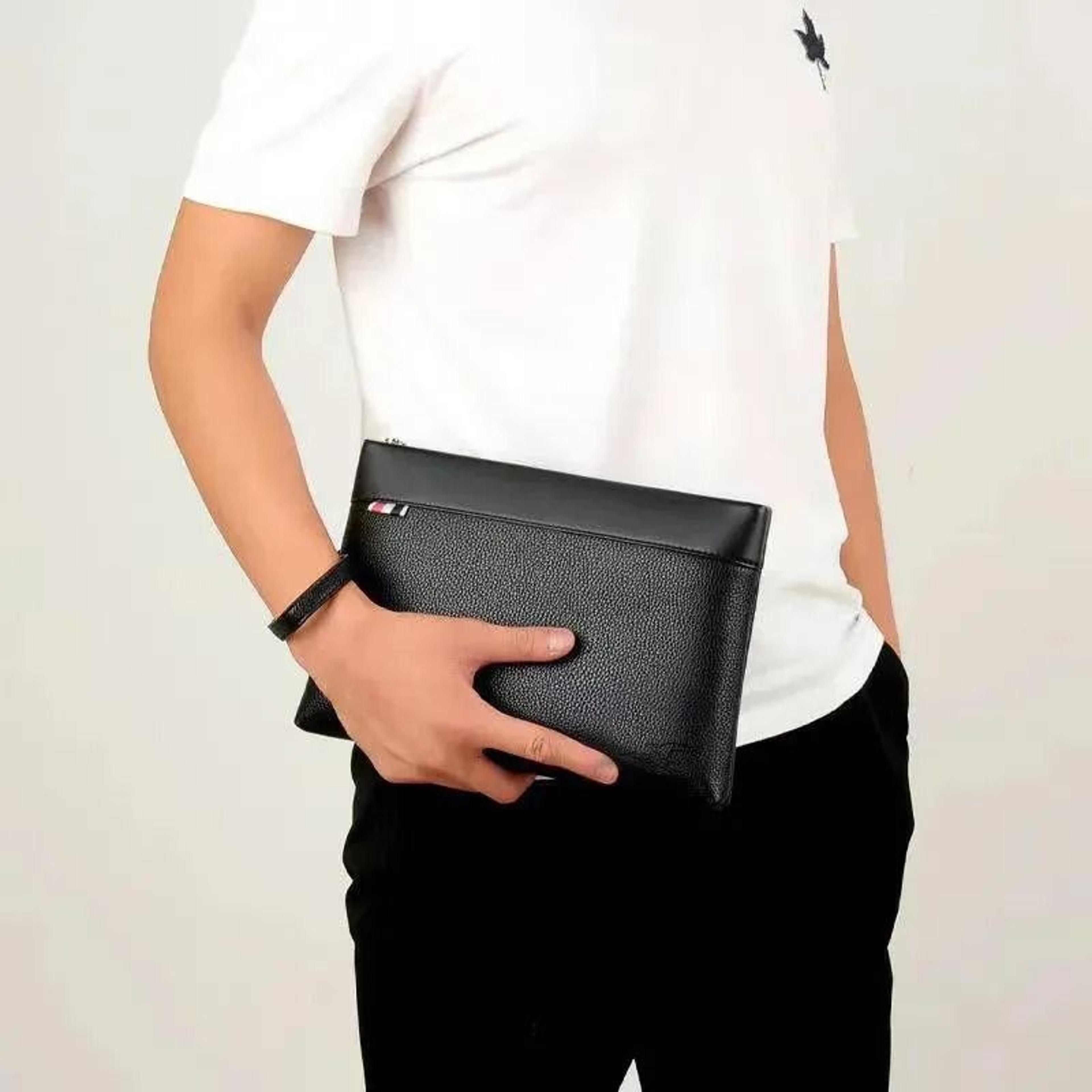 large capacity mens leather clutch wallet with card holder and coin purse