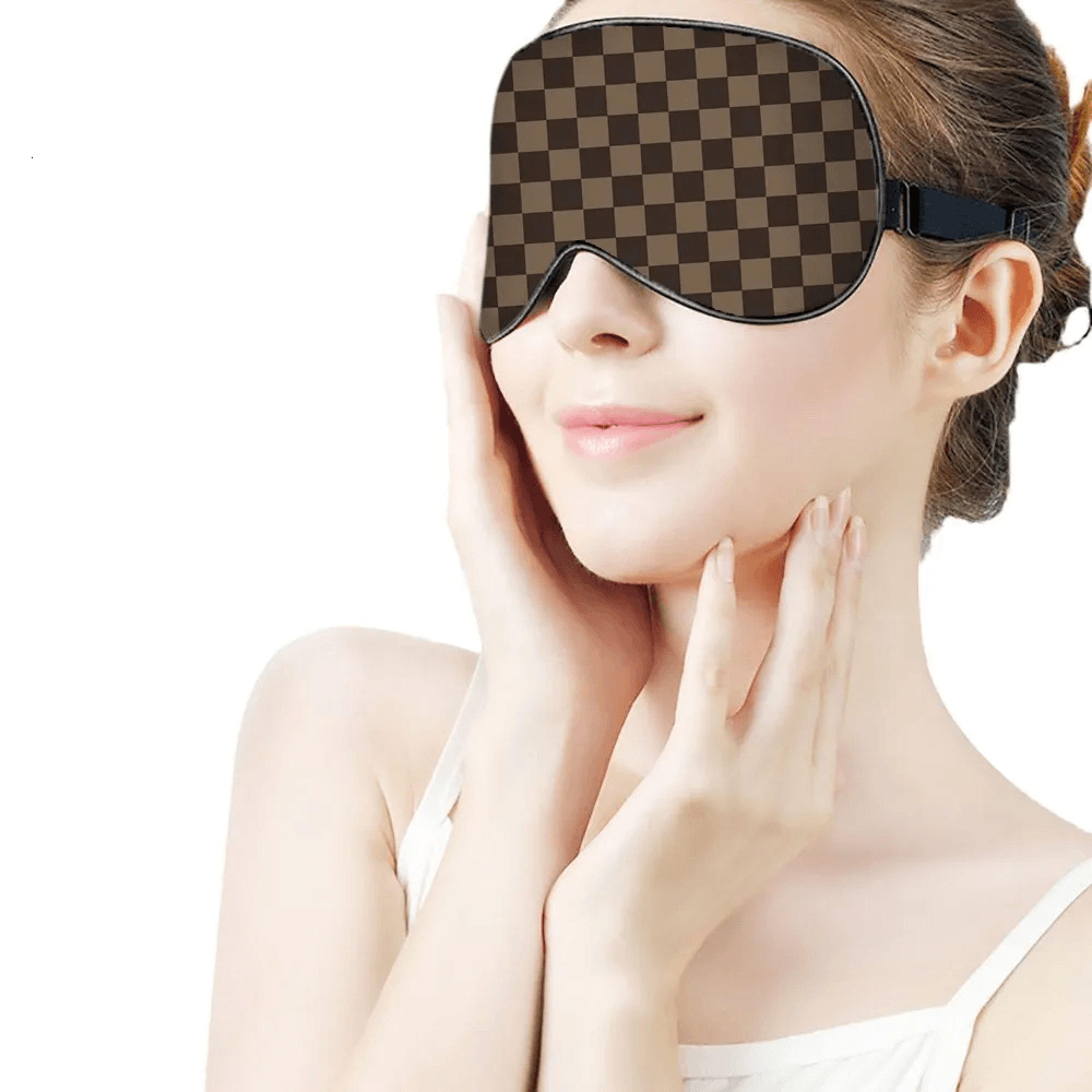 brown checkered sleep eye mask light blocking travel sleep mask