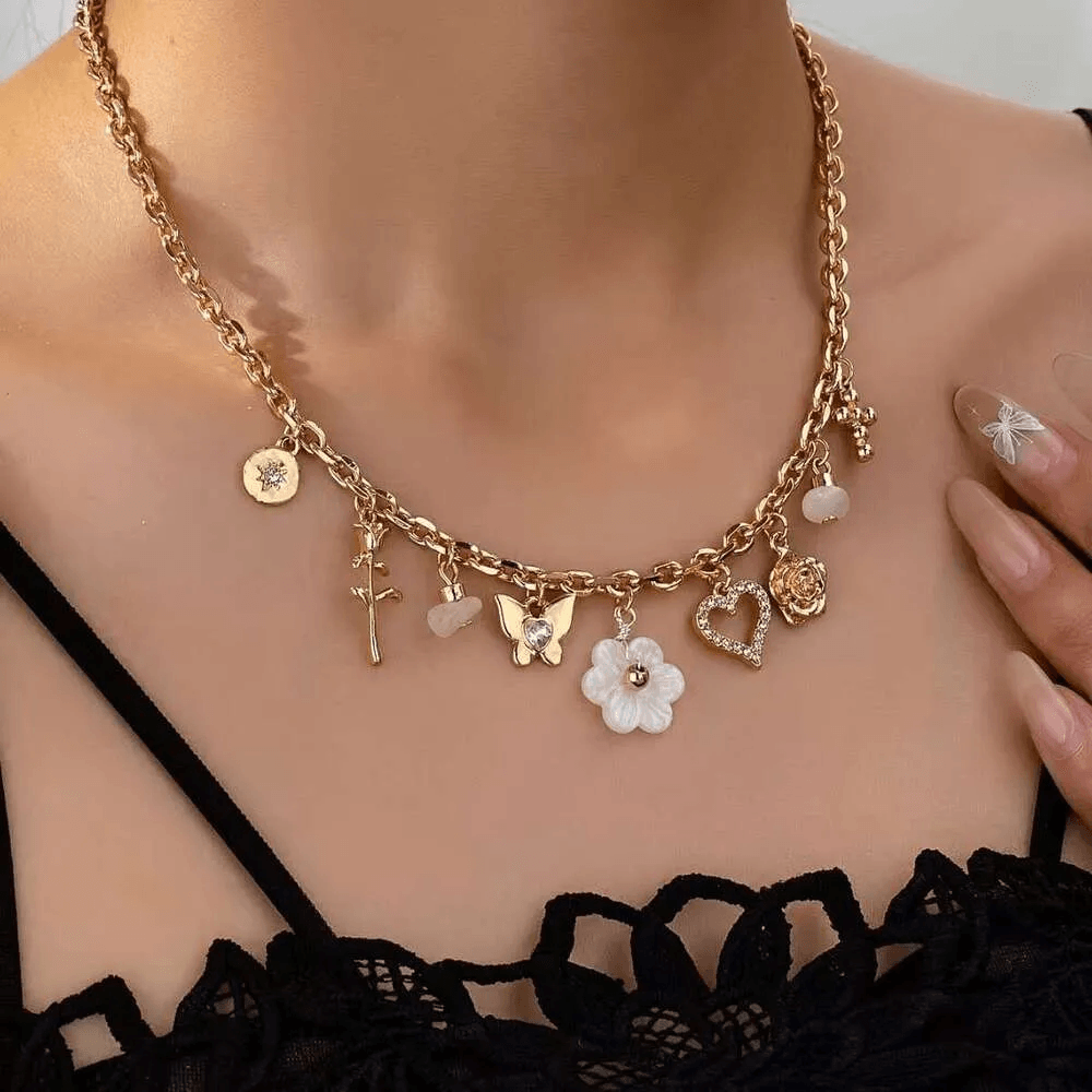 elegant flower pendant necklace for women statement collarbone chain