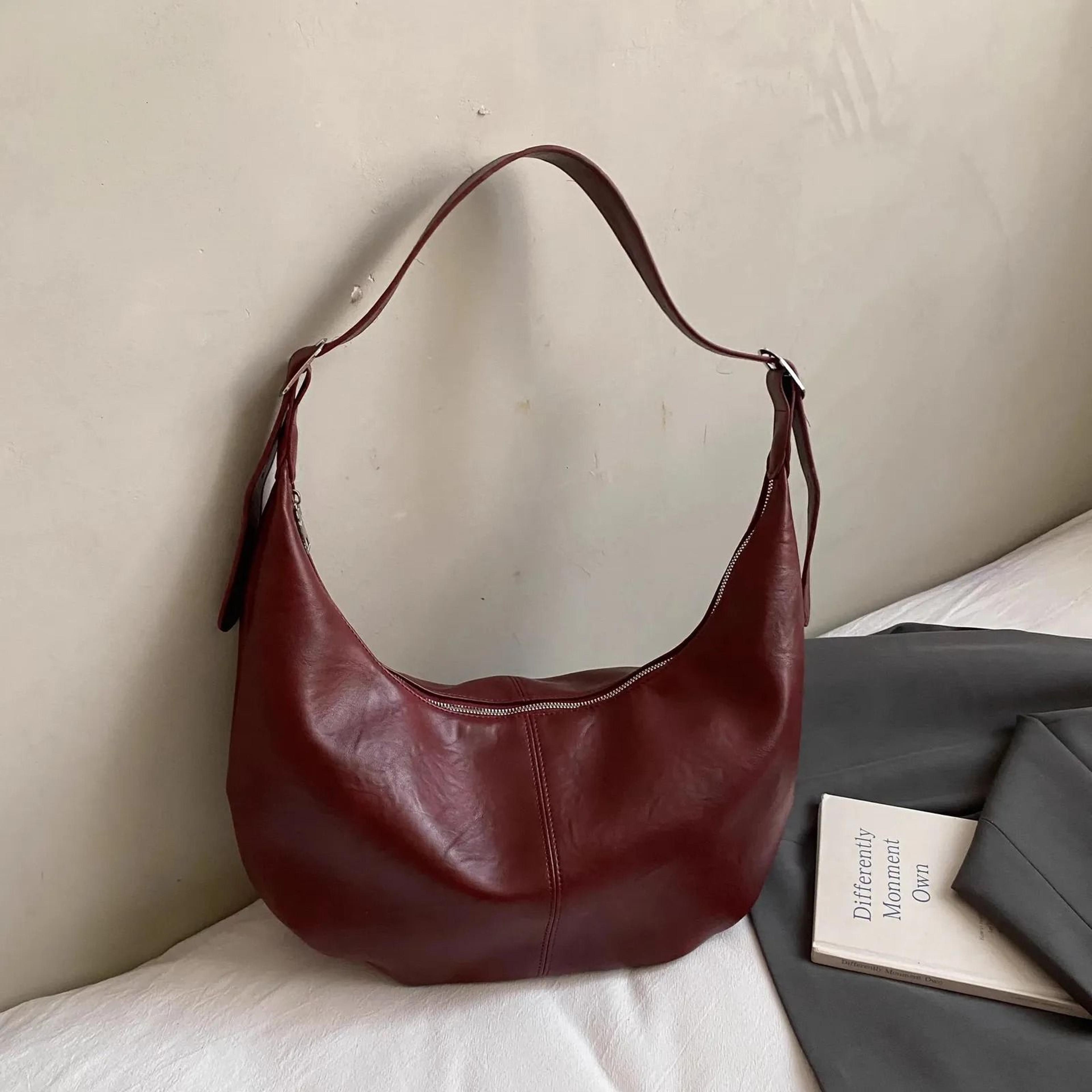 vintage pu leather half moon shoulder bag for women