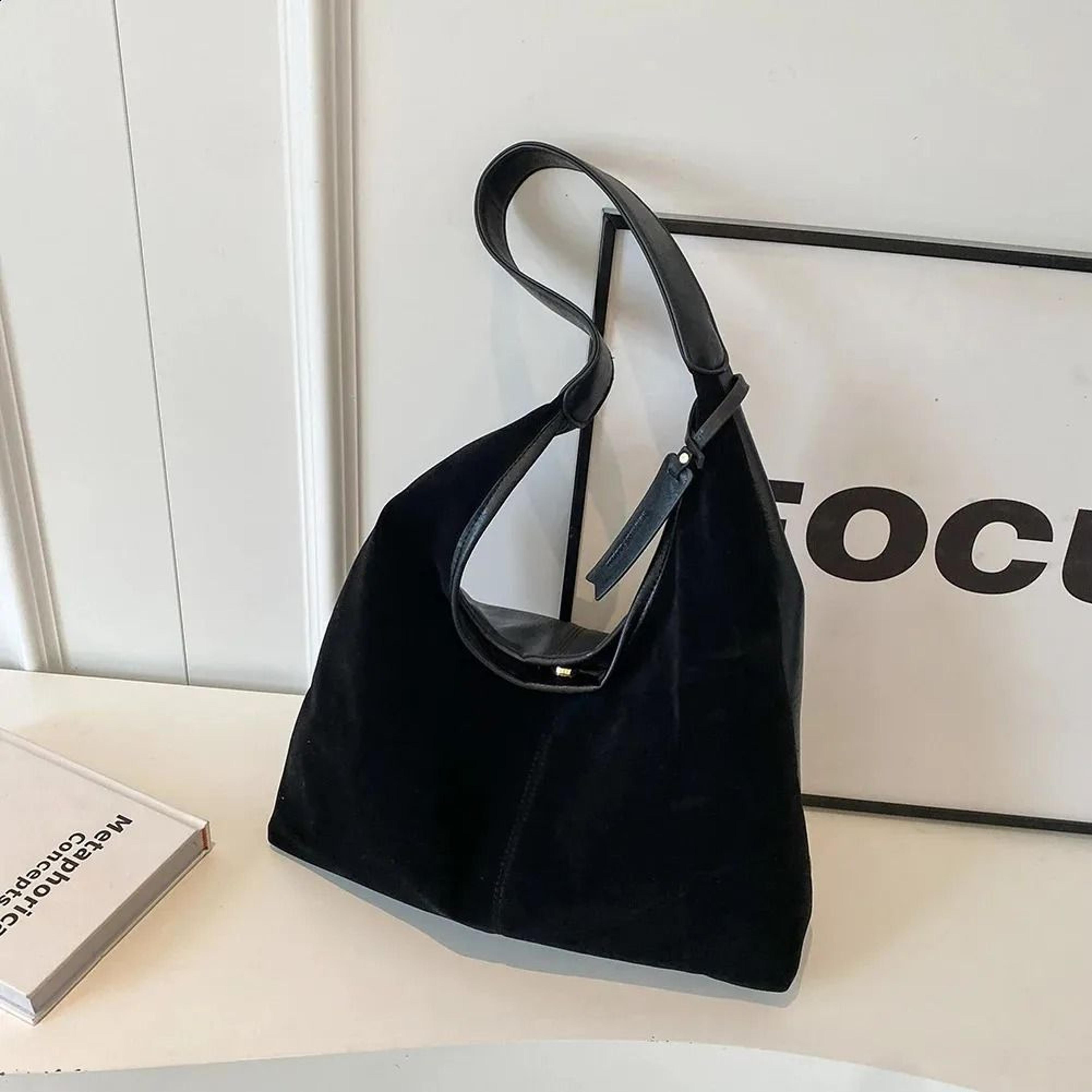 women suede hobo shoulder bag magnetic closure large capacity retro tote