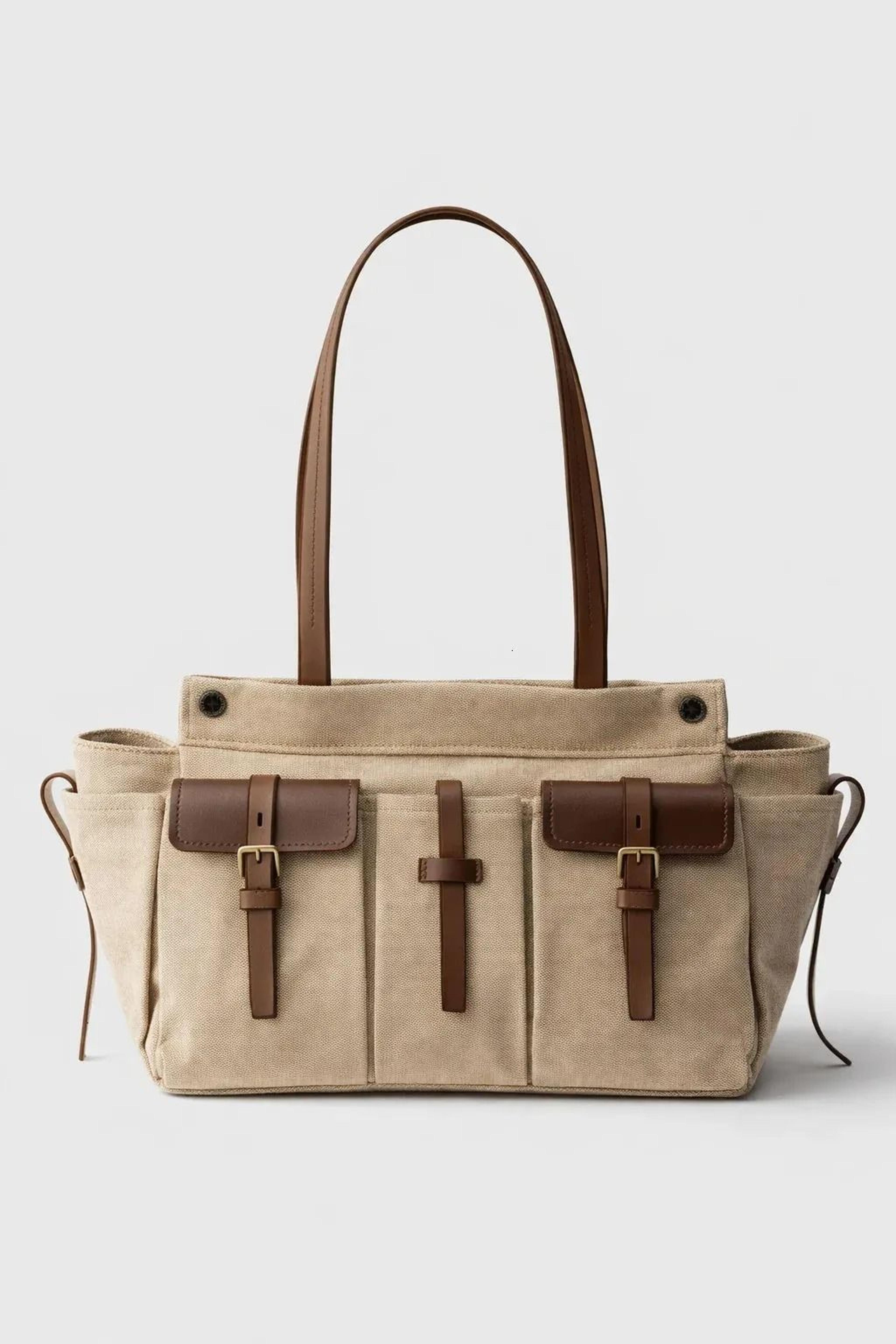 canvas tote bag for women multi pocket shoulder handbag