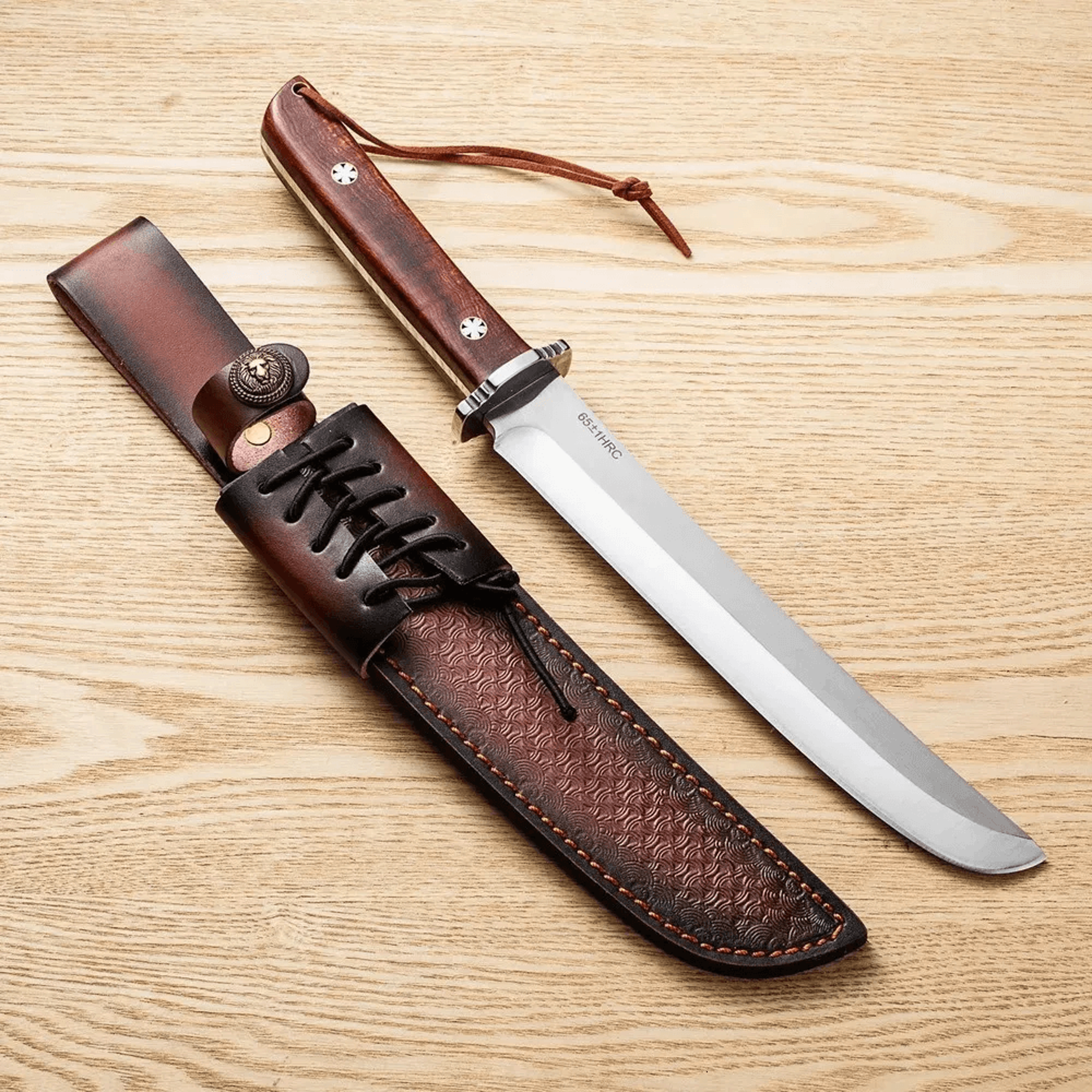 japanese chef knife polished steel blade with leather handle