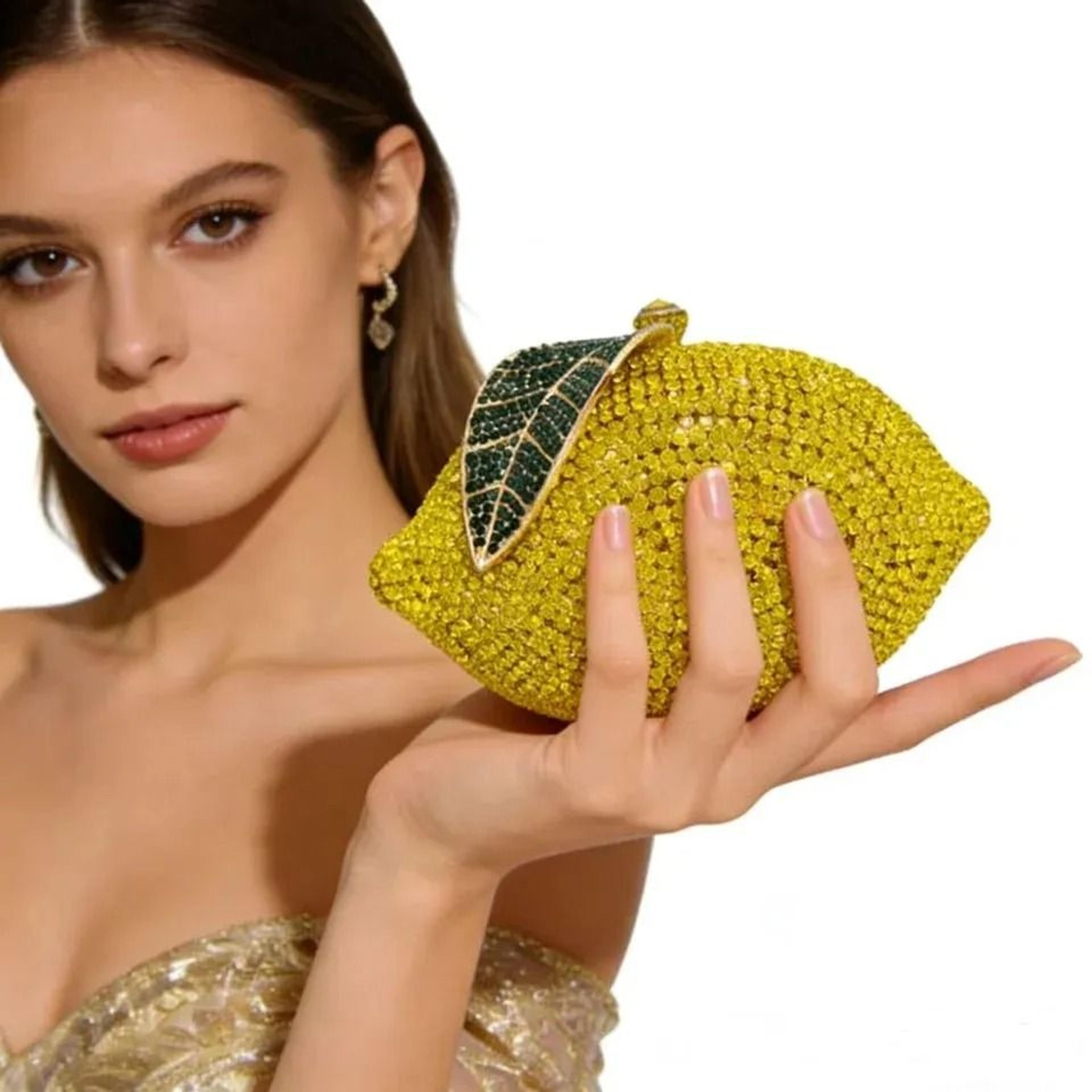 lemon rhinestone clutch bag for wedding prom