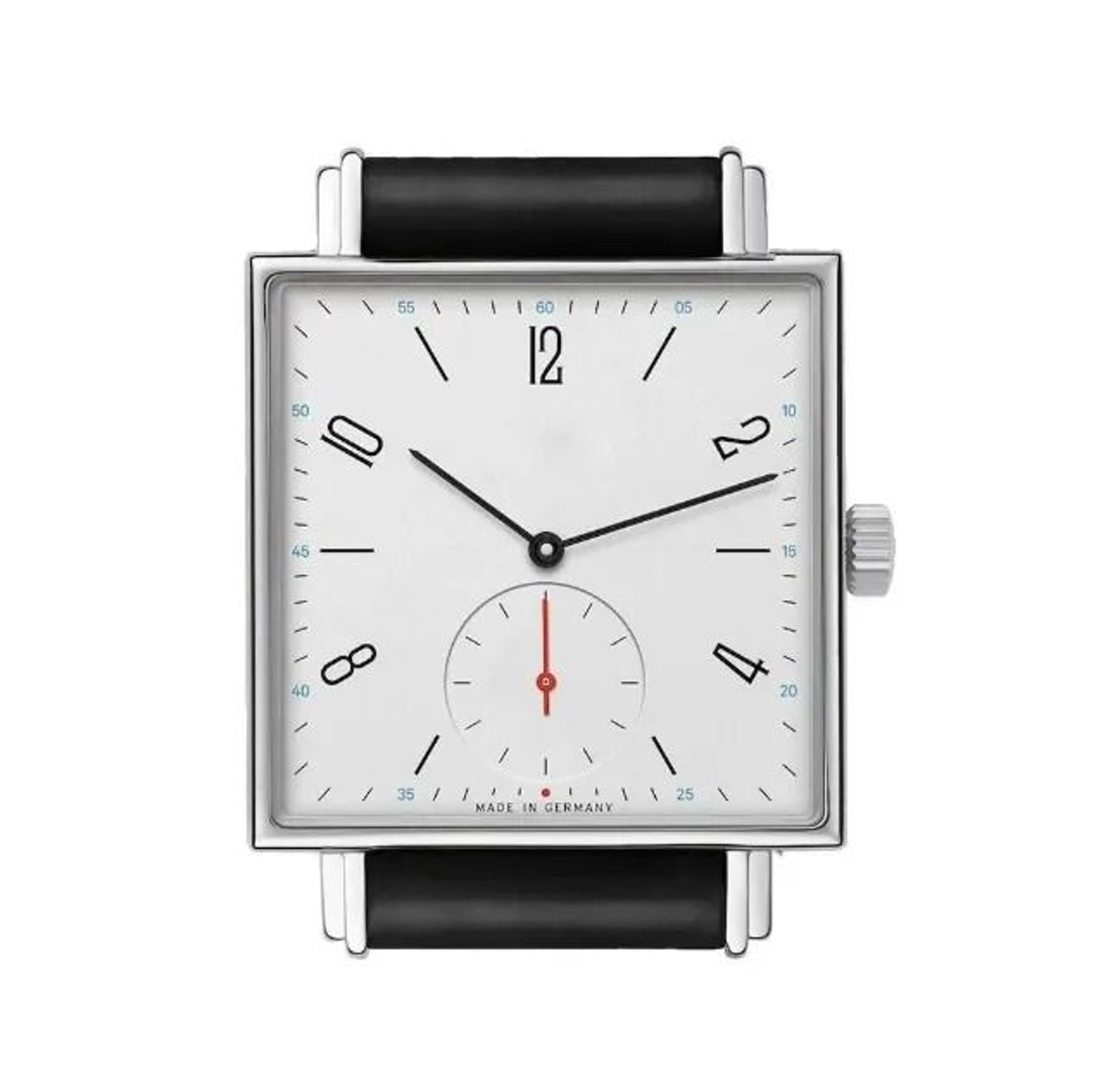 square dial quartz watch with small seconds and classic strap