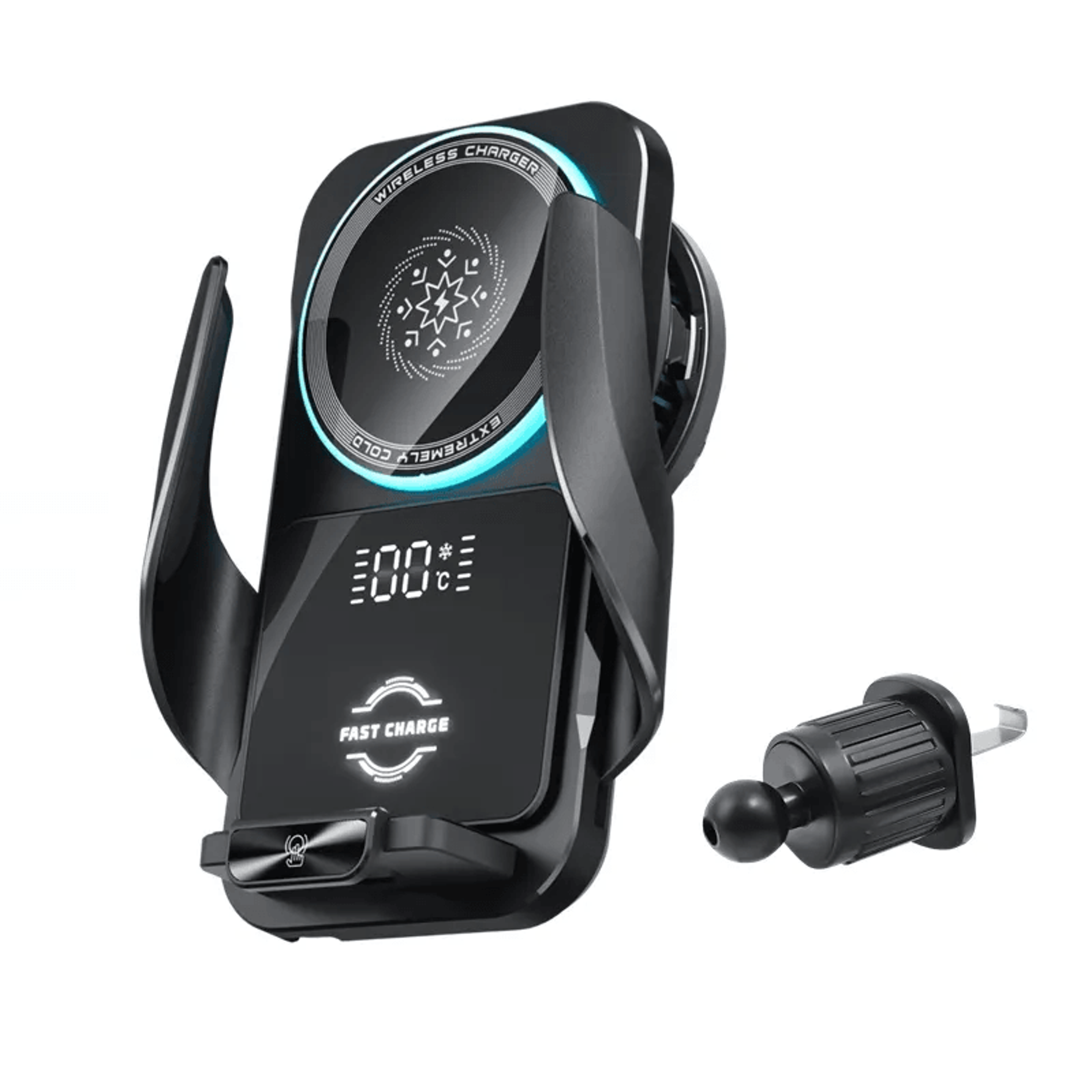 wireless charging phone holder with temperature display rotatable car mount