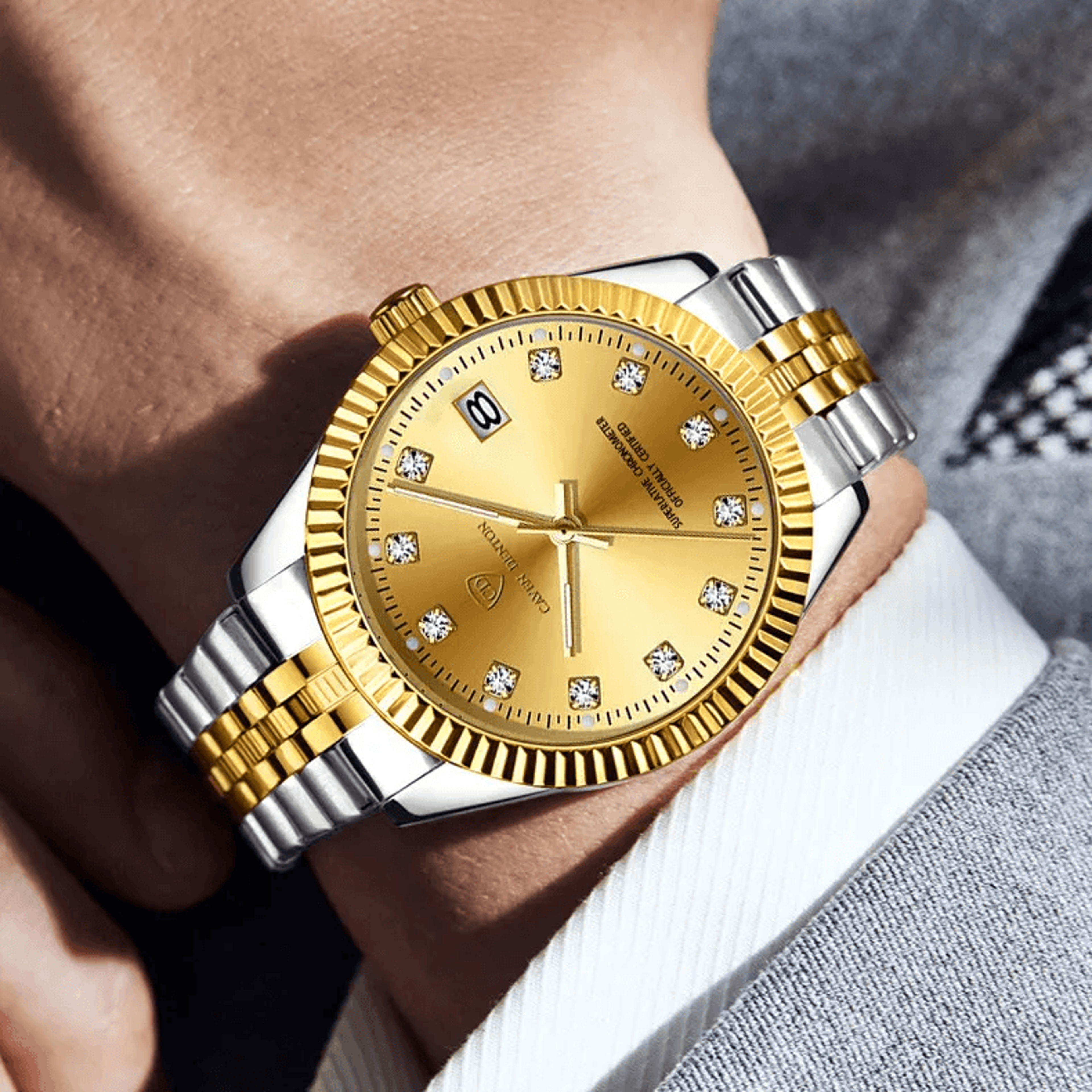 men quartz watch with luminous date display and water resistant business style