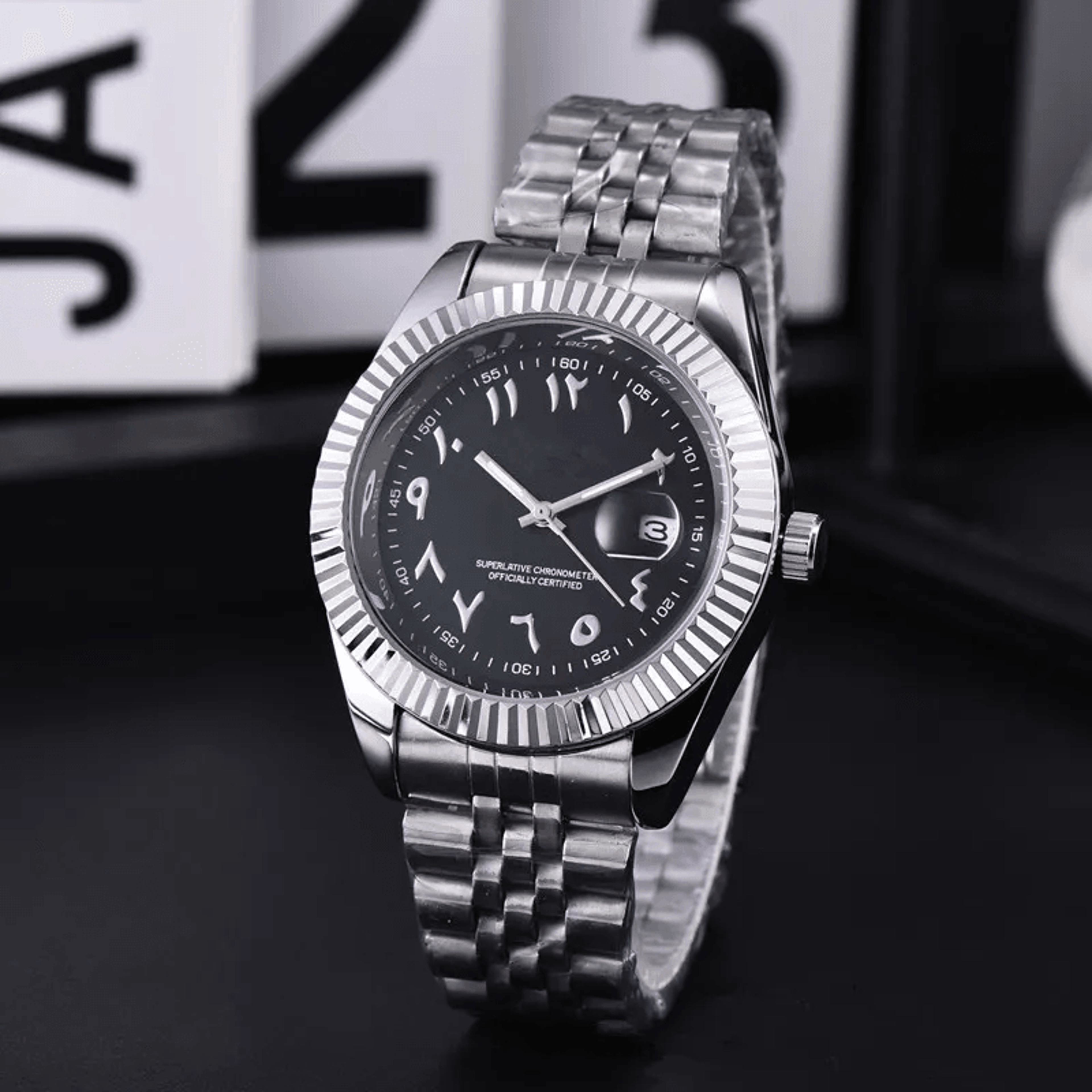 luxury arabic numeral quartz chronograph watch vintage business sport wristwatch