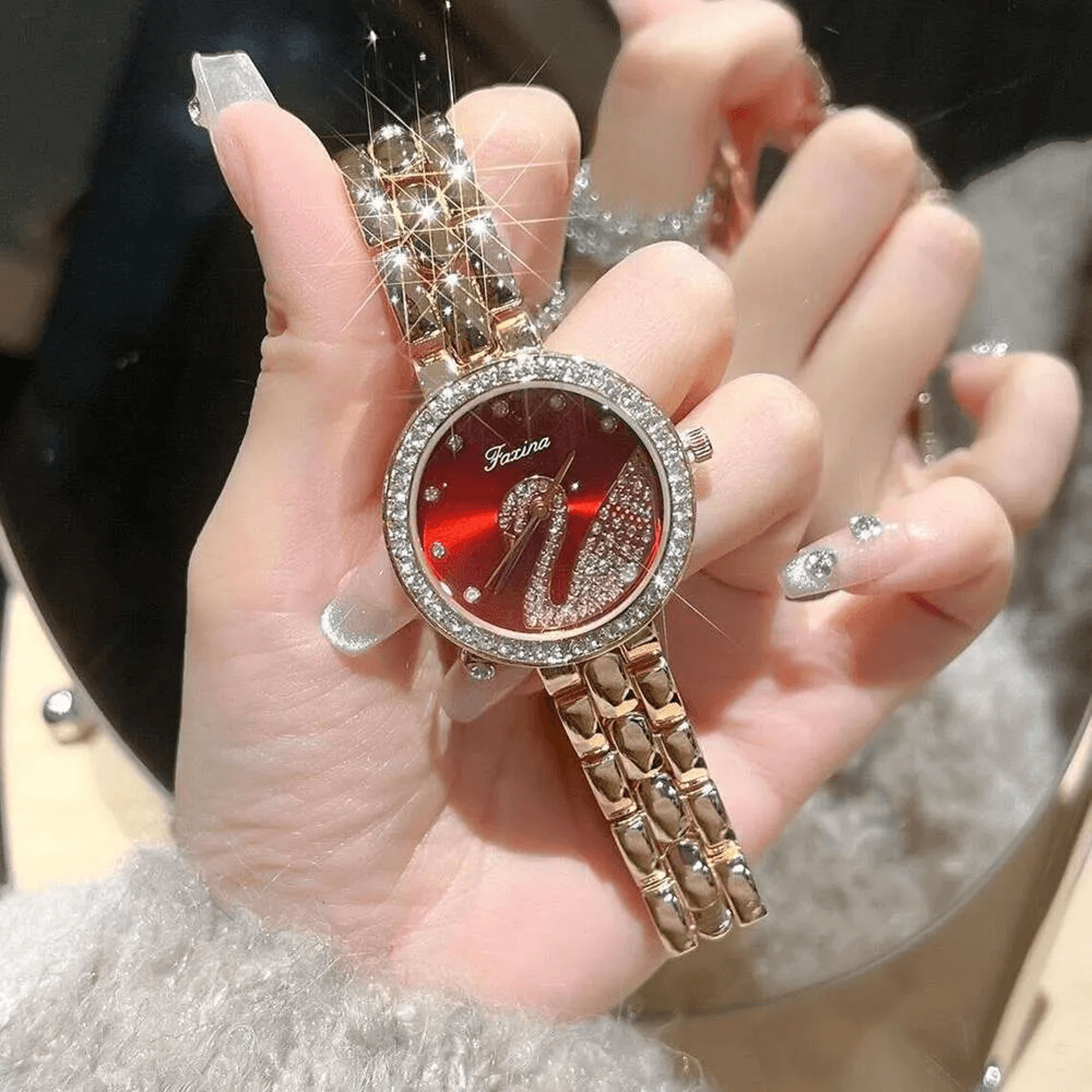 elegant starry sky womens quartz watch with diamond swan bracelet