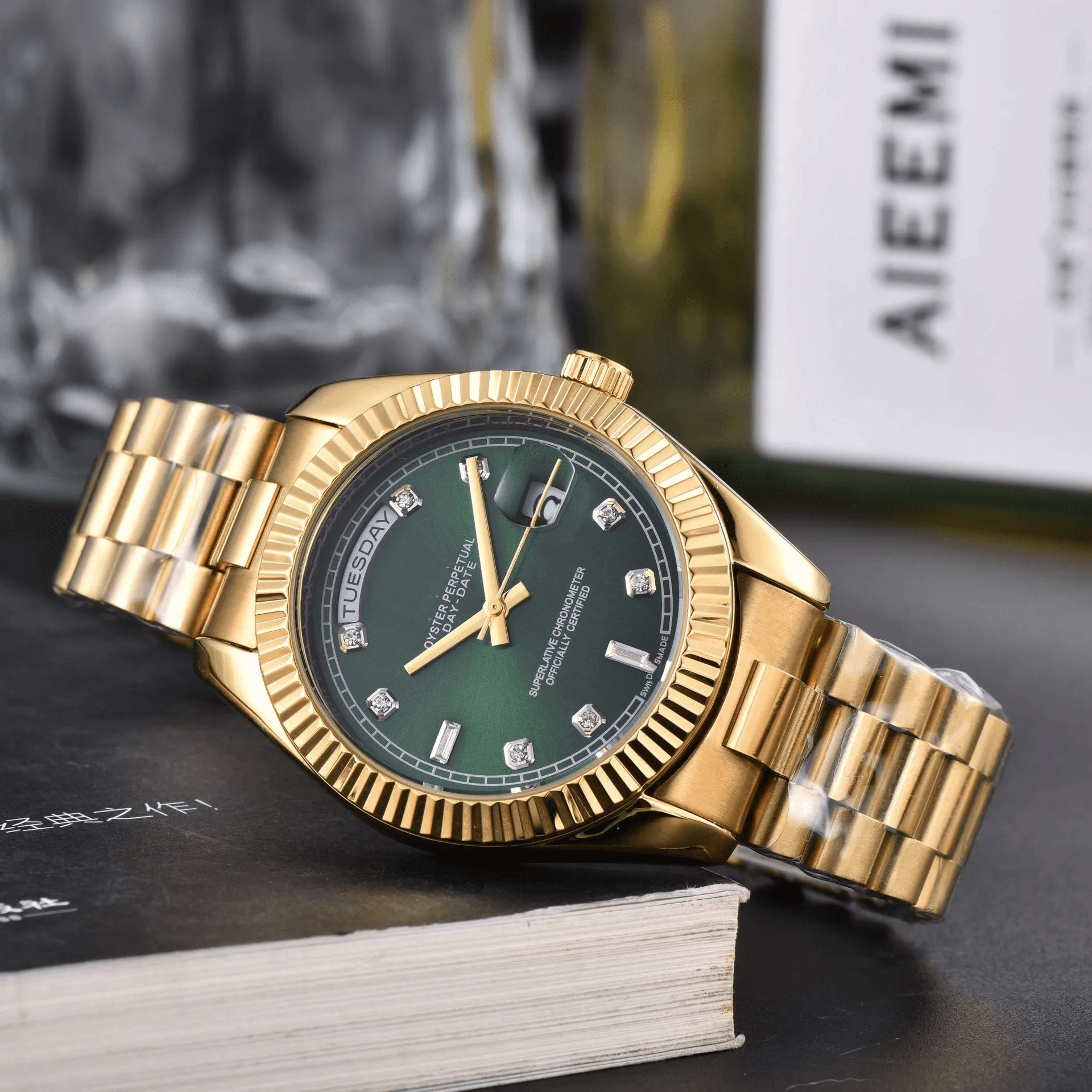 luxury mens quartz watch waterproof stainless steel diamond dial wristwatch