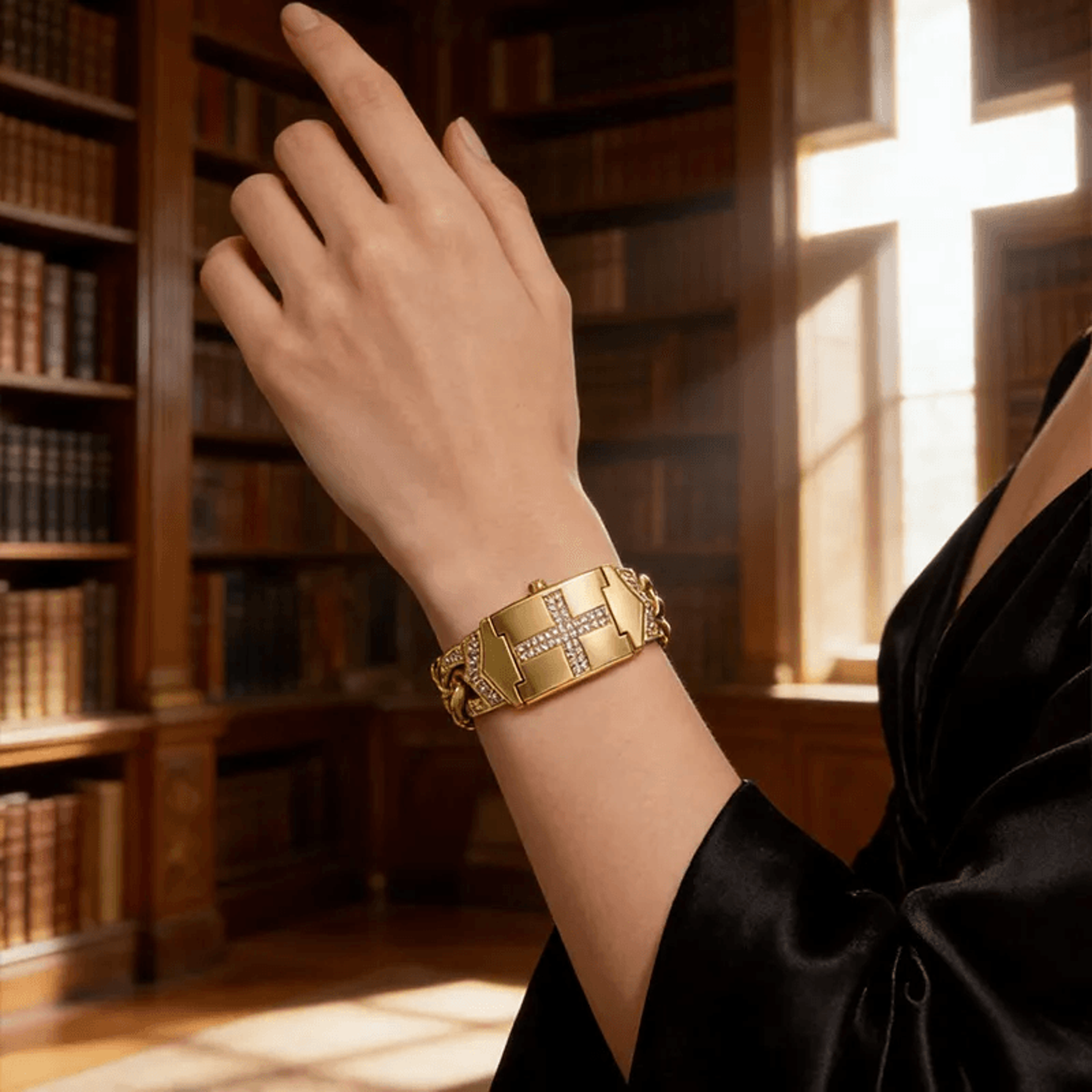 retro inlaid women quartz watch fashion flip cross statement watch